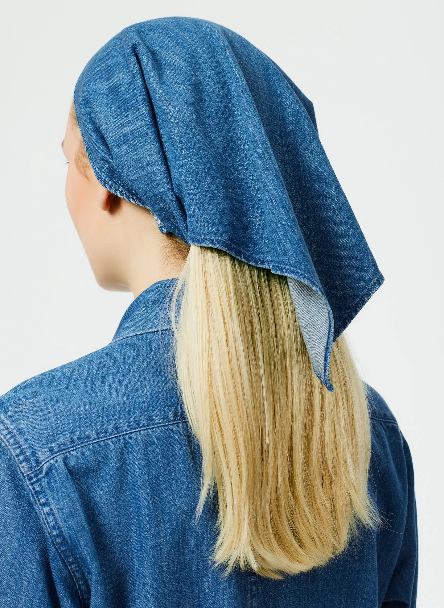 Lightweight Stone Washed Denim Babushka Scarf sold by Tibi product image thumbnail 3