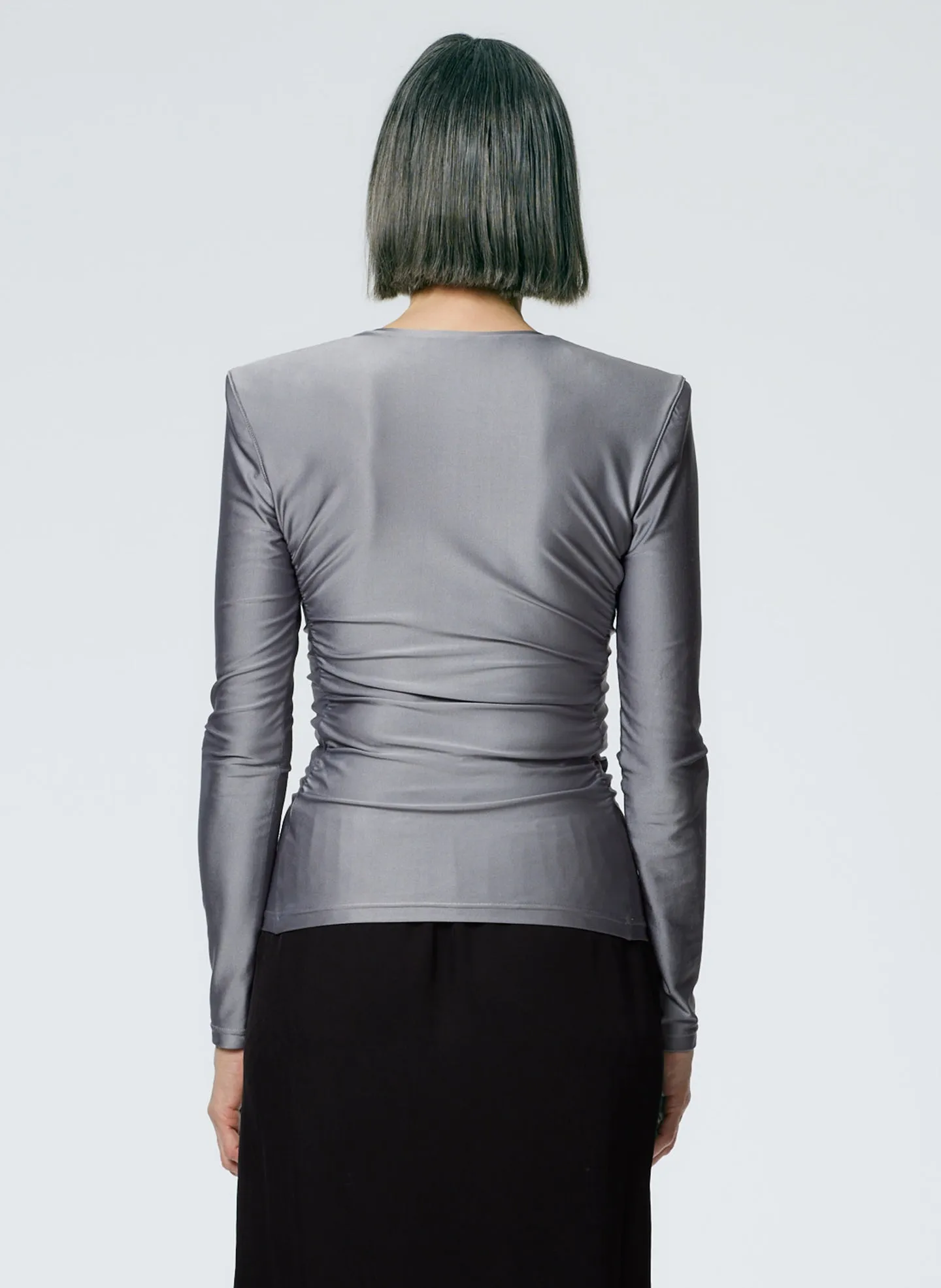 Micro Jersey Shoulderpad Fitted Crewneck Top sold by Tibi product image thumbnail 3