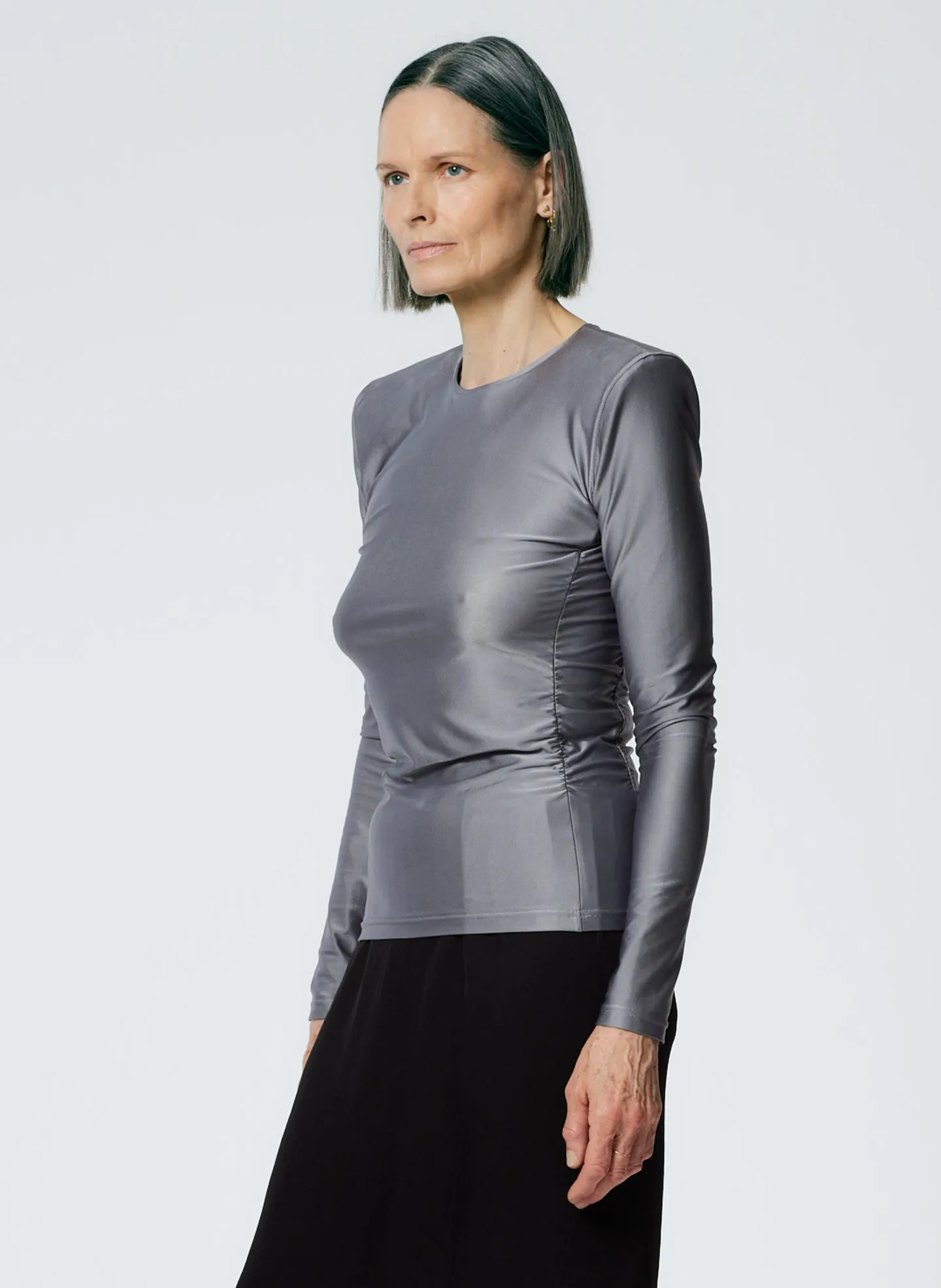 Micro Jersey Shoulderpad Fitted Crewneck Top sold by Tibi product image thumbnail 2
