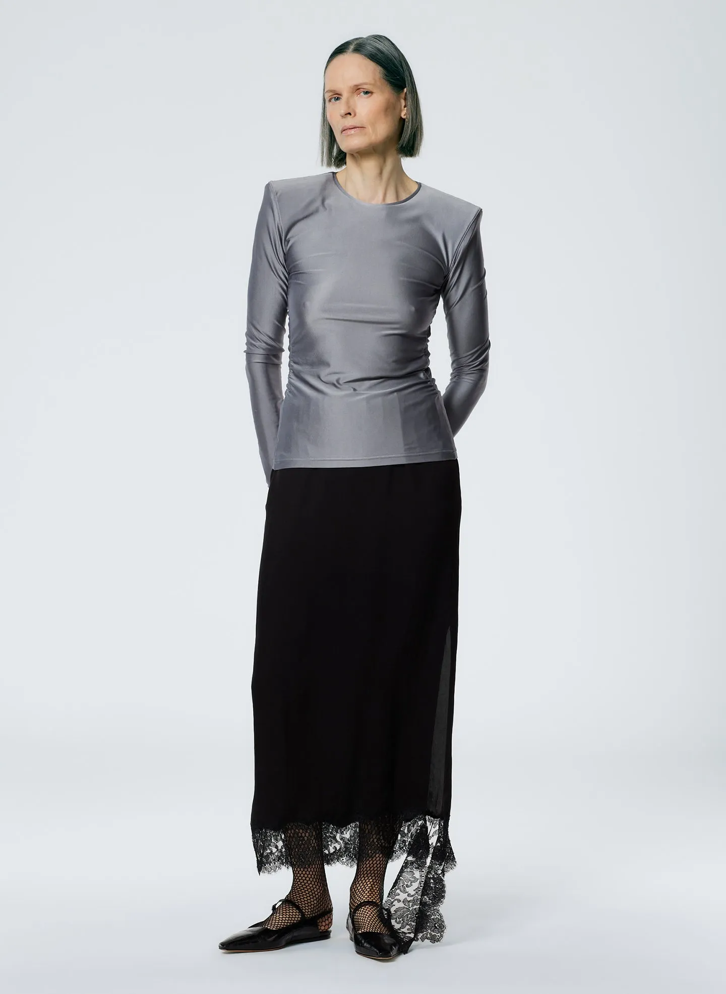 Micro Jersey Shoulderpad Fitted Crewneck Top sold by Tibi product image thumbnail 4