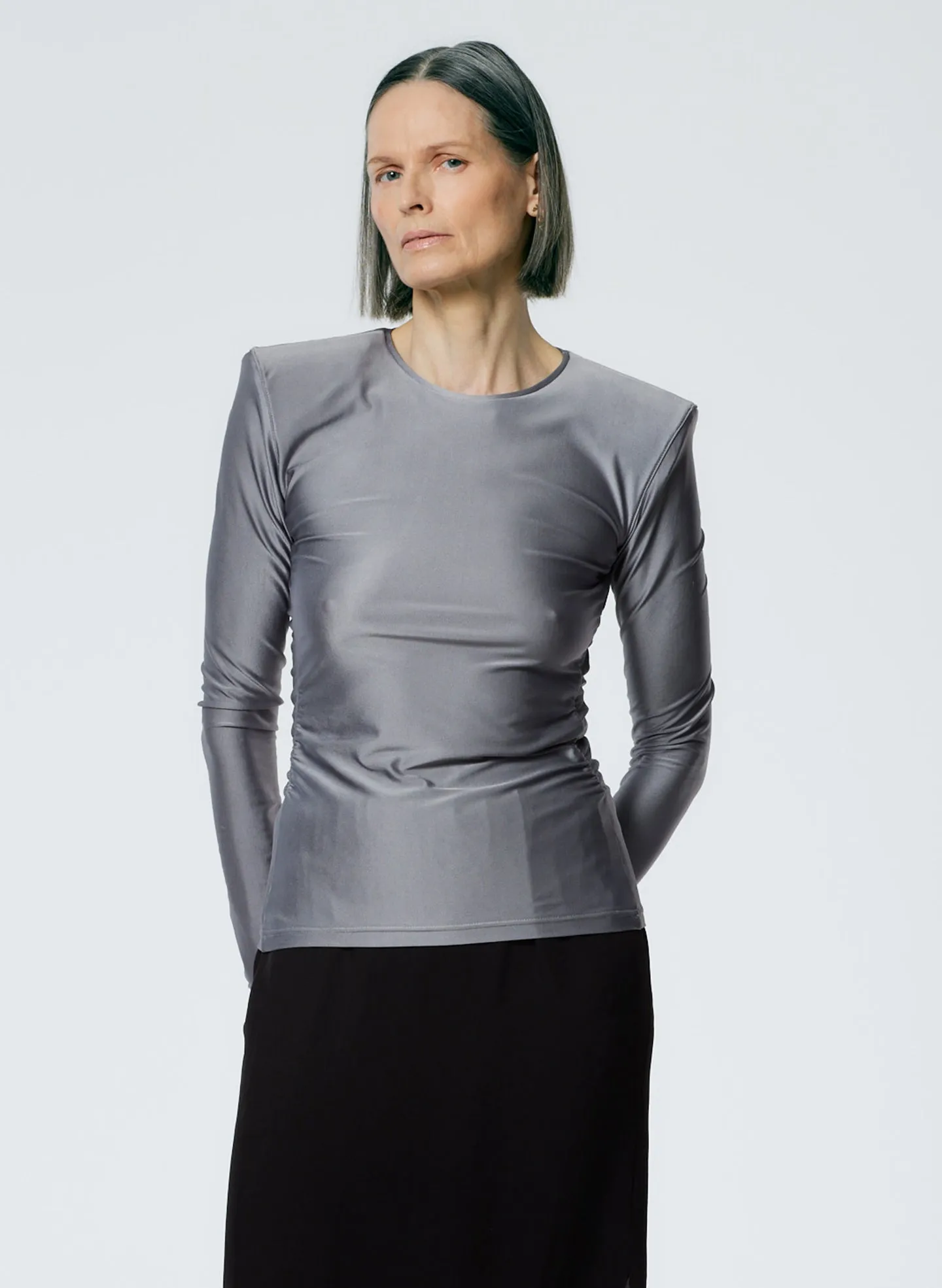 Micro Jersey Shoulderpad Fitted Crewneck Top sold by Tibi