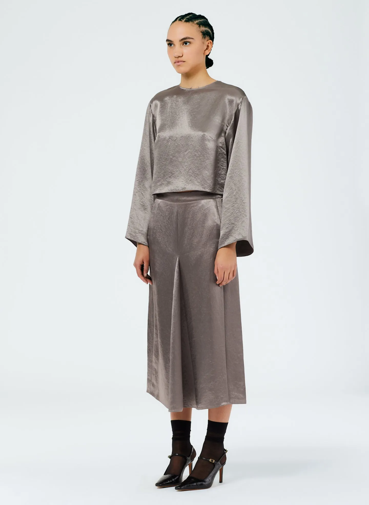 Sion Satin Godet Midi Skirt sold by Tibi product image thumbnail 2