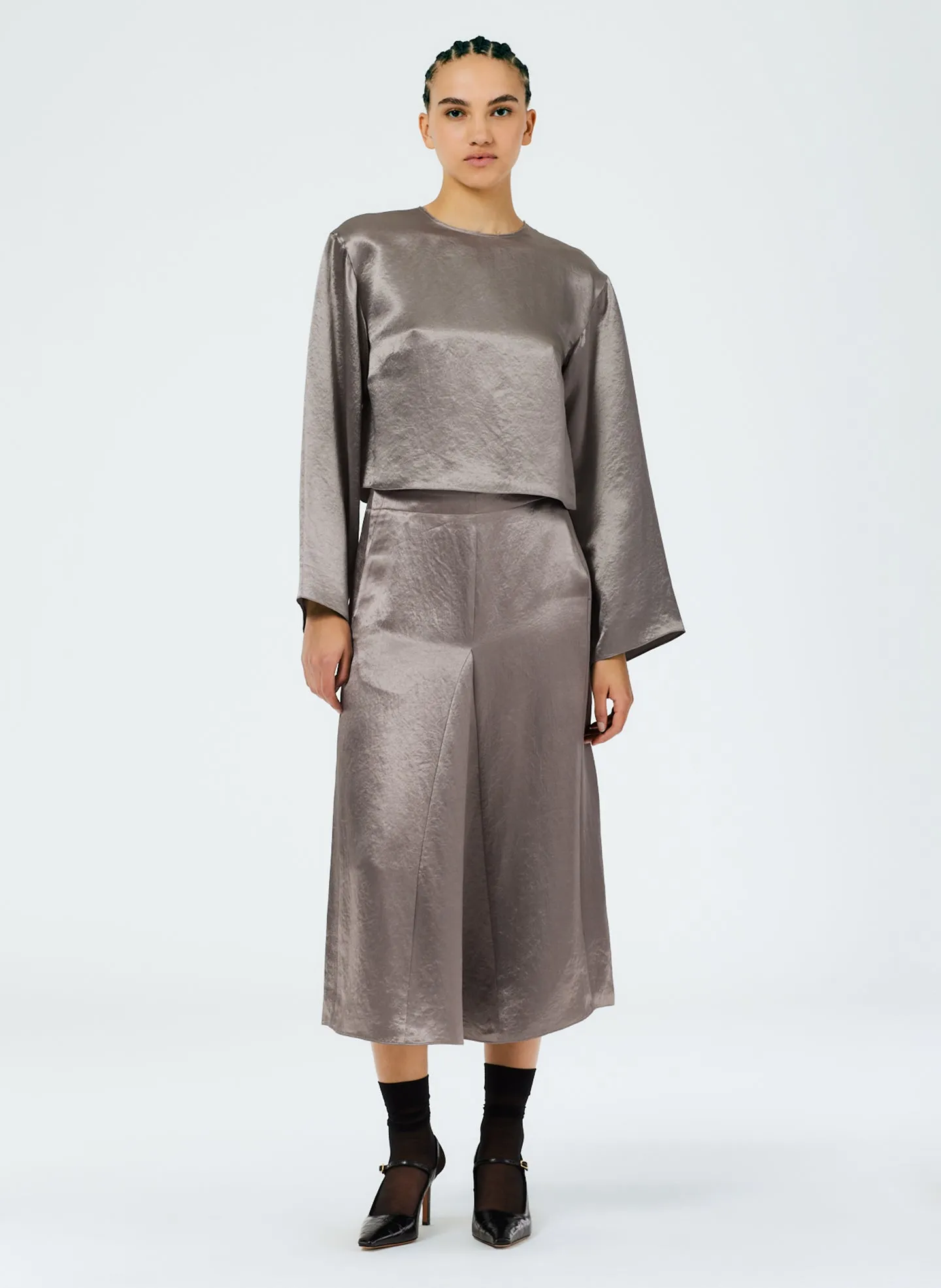 Sion Satin Godet Midi Skirt sold by Tibi