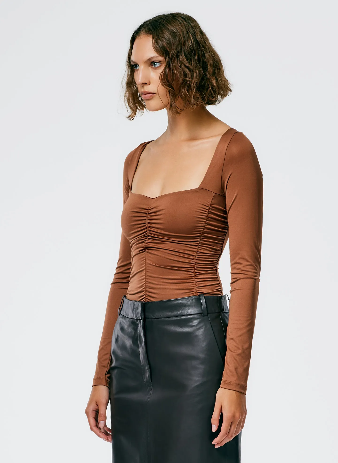 Stretch Shirred Long Sleeve Bodysuit sold by Tibi product image thumbnail 2