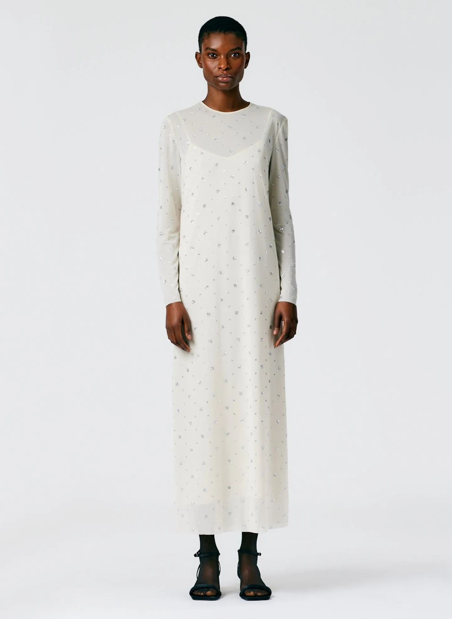 Sheer Metallic Speckle Long Sleeve Open Back Dress sold by Tibi product image thumbnail 2