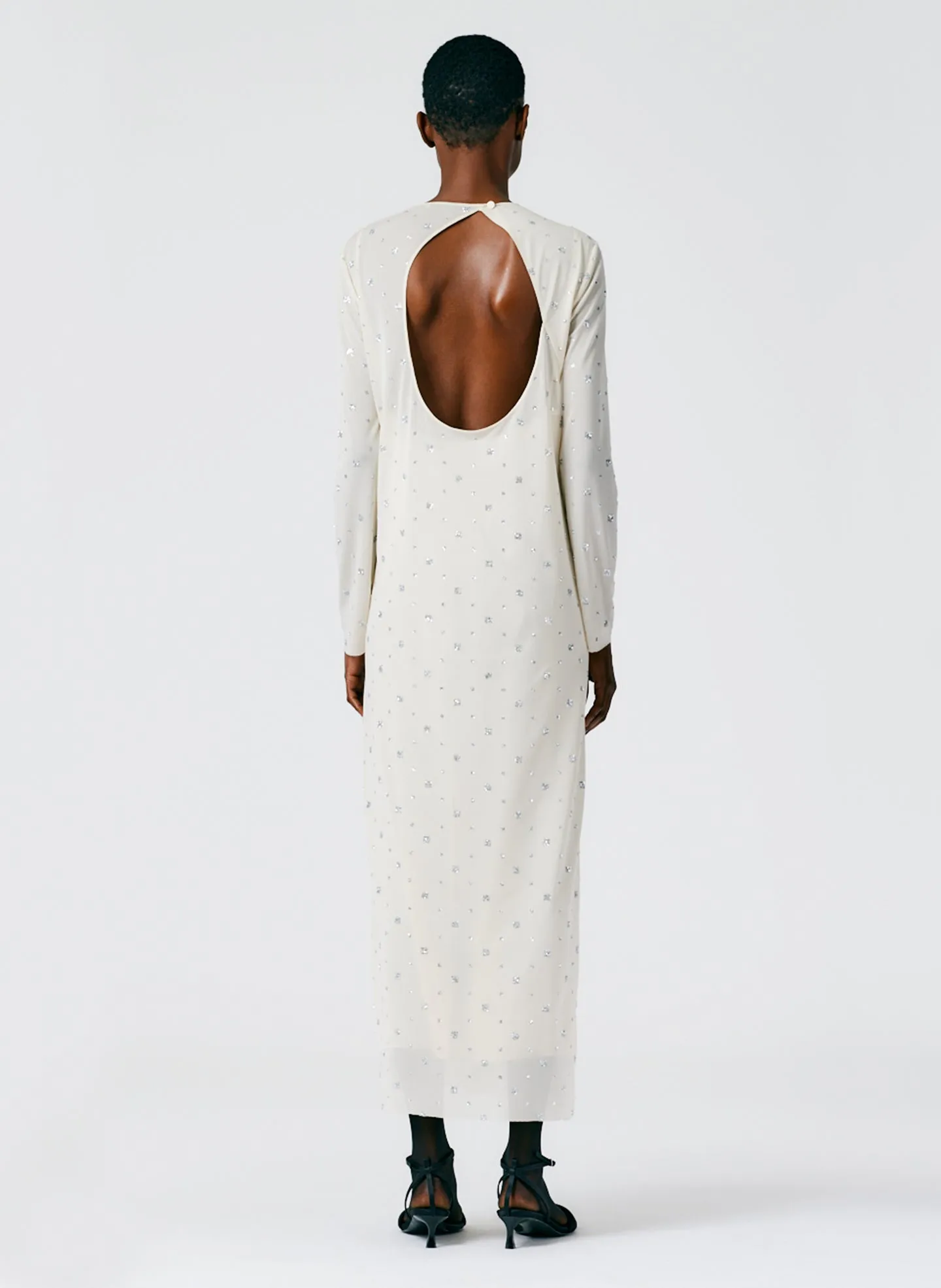 Sheer Metallic Speckle Long Sleeve Open Back Dress sold by Tibi product image thumbnail 4