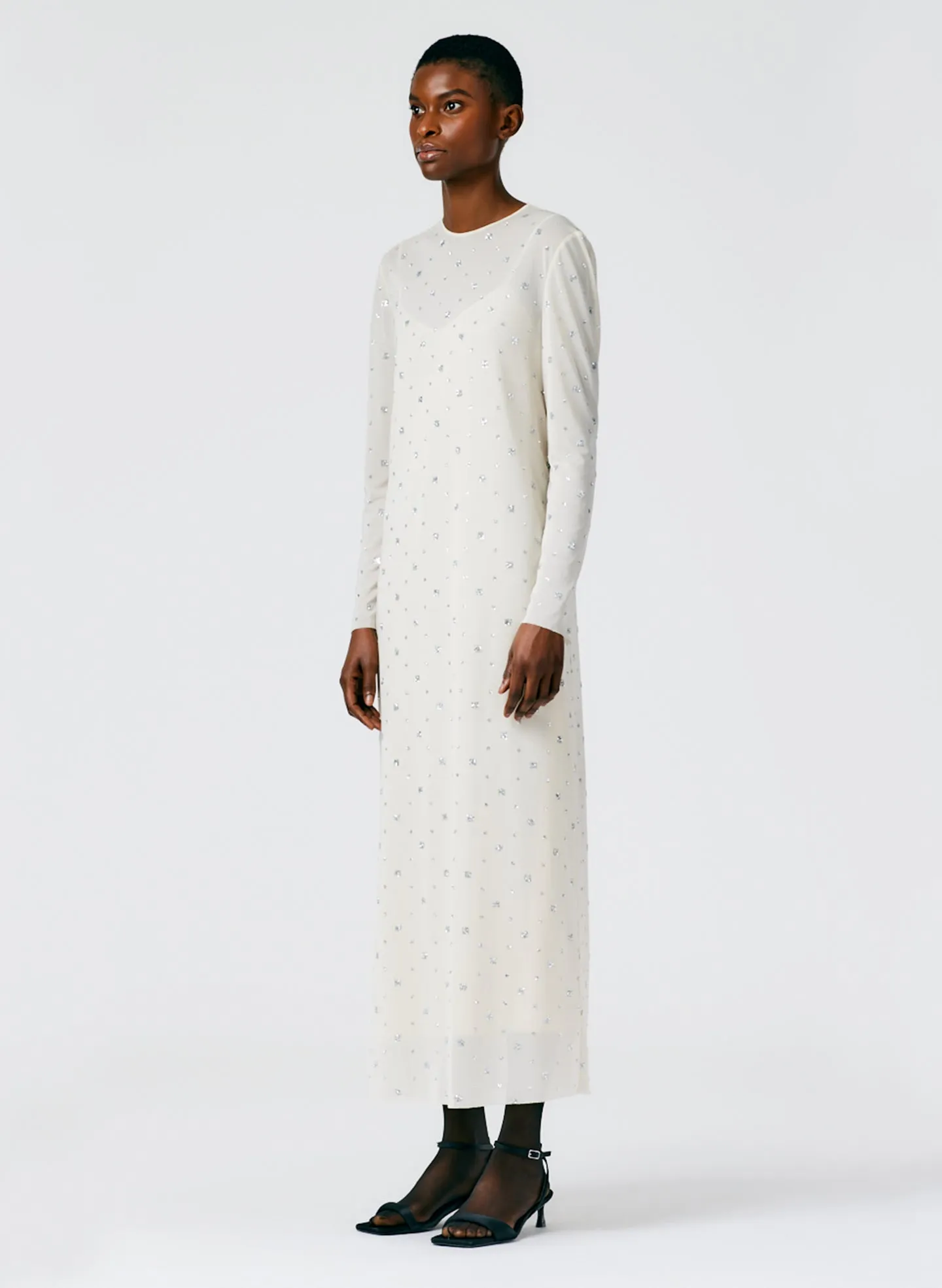 Sheer Metallic Speckle Long Sleeve Open Back Dress sold by Tibi product image thumbnail 3