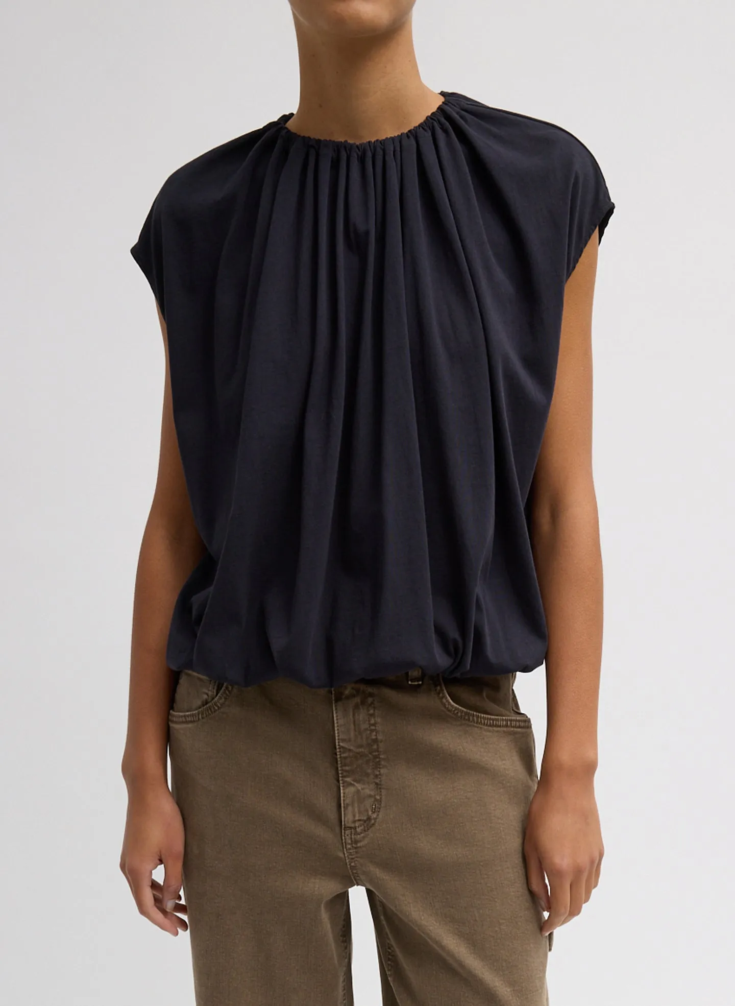 T-Shirt Program Shirred Neck Circular Top sold by Tibi
