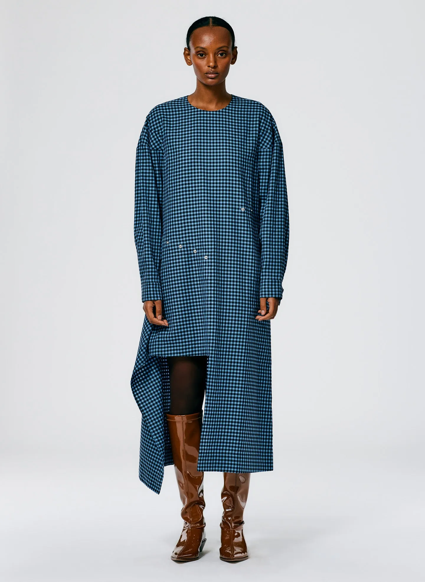 Pascale Gingham Asymmetric Flap Snap Dress sold by Tibi product image thumbnail 4