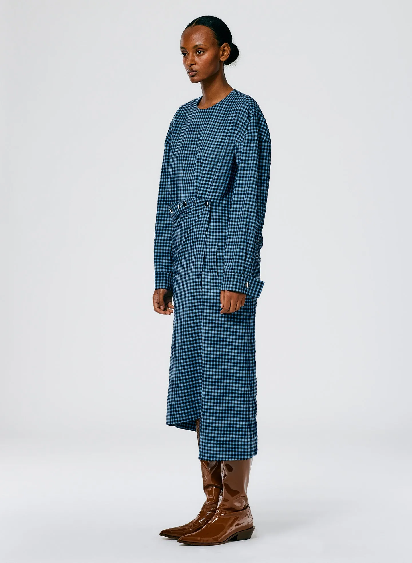 Pascale Gingham Asymmetric Flap Snap Dress sold by Tibi product image thumbnail 2