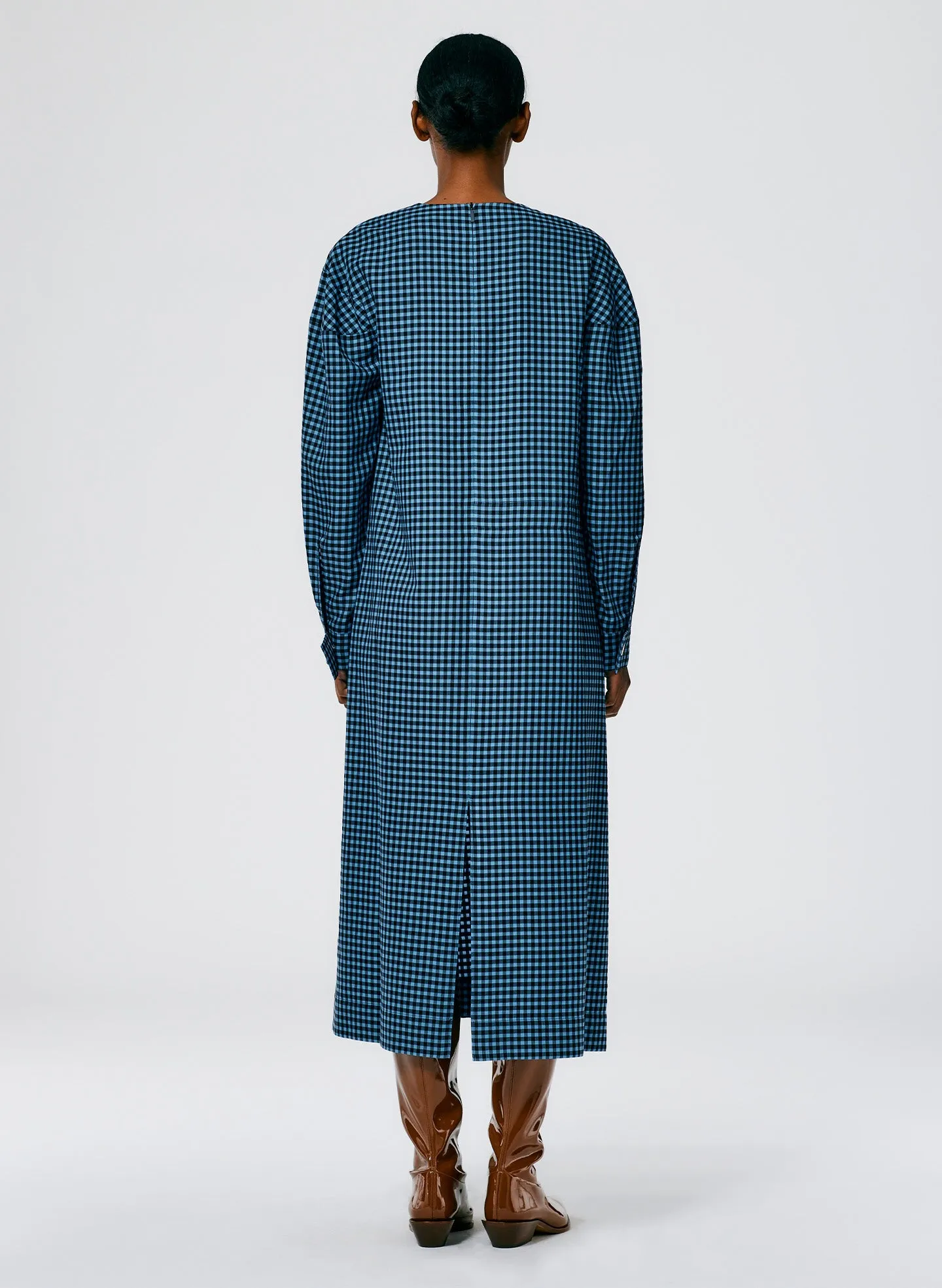 Pascale Gingham Asymmetric Flap Snap Dress sold by Tibi product image thumbnail 3