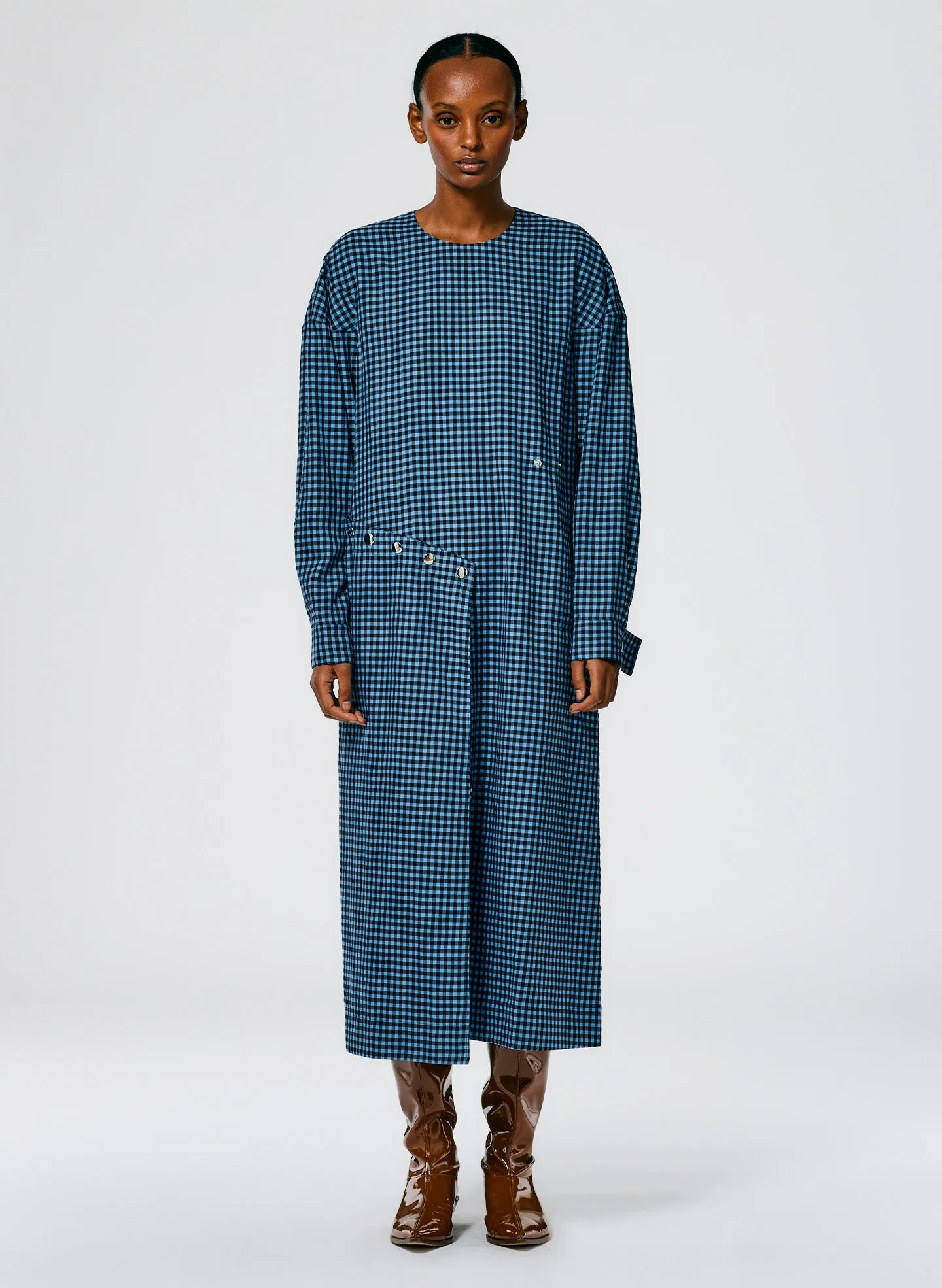 Pascale Gingham Asymmetric Flap Snap Dress sold by Tibi product image thumbnail 5