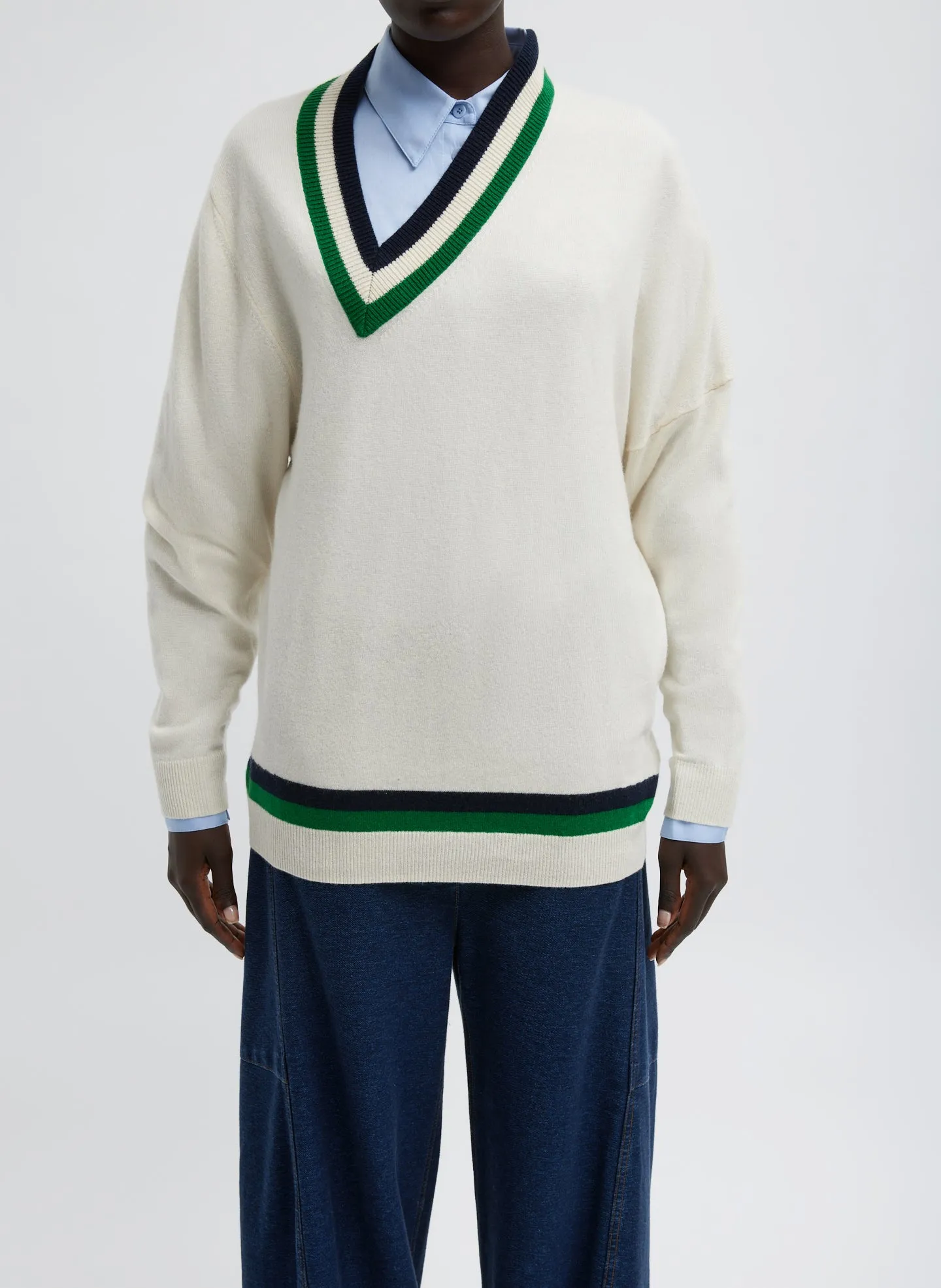Washable Cashmere Striped Warp V-Neck Pullover sold by Tibi product image thumbnail 3