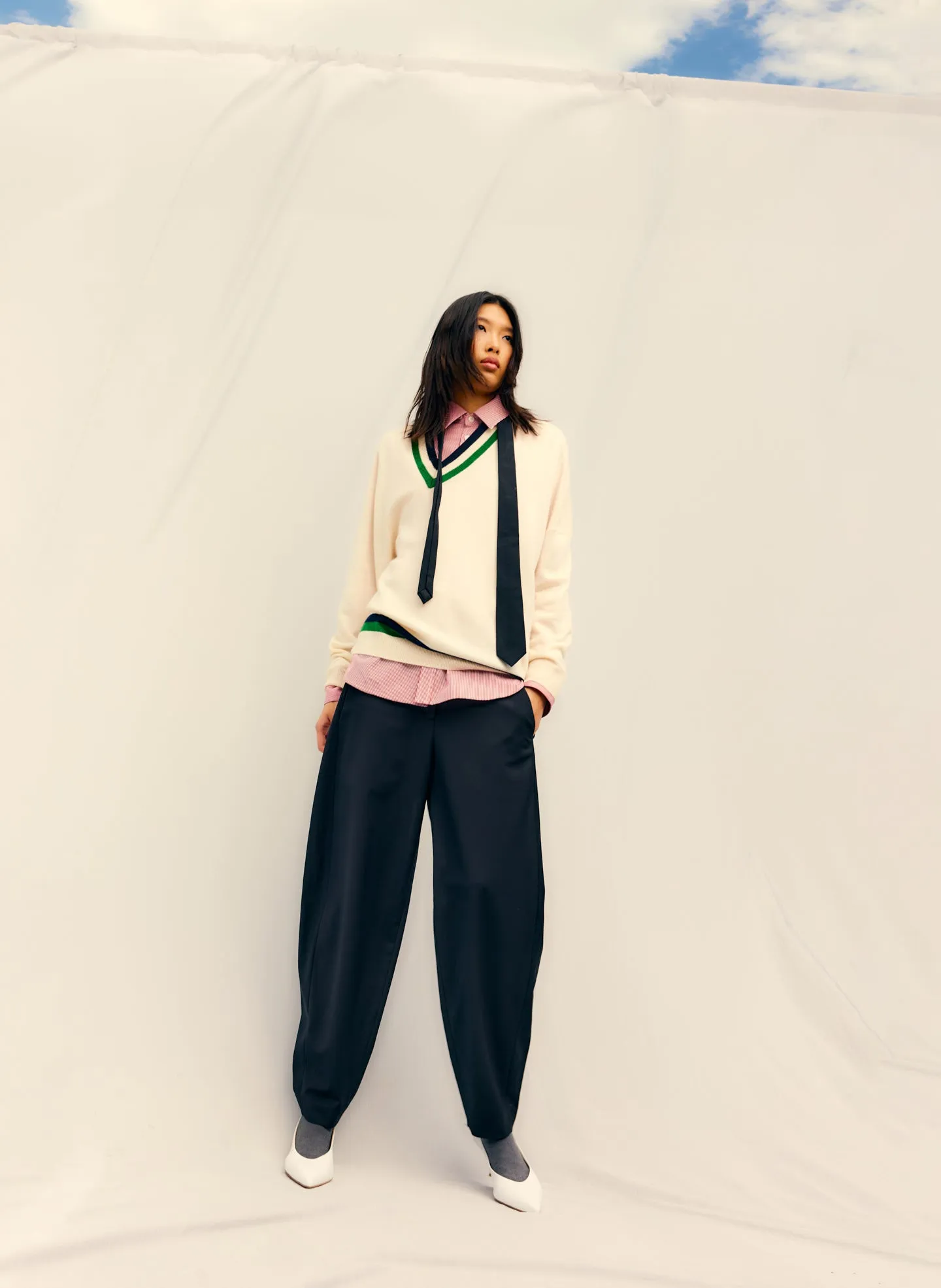 Washable Cashmere Striped Warp V-Neck Pullover sold by Tibi product image thumbnail 2