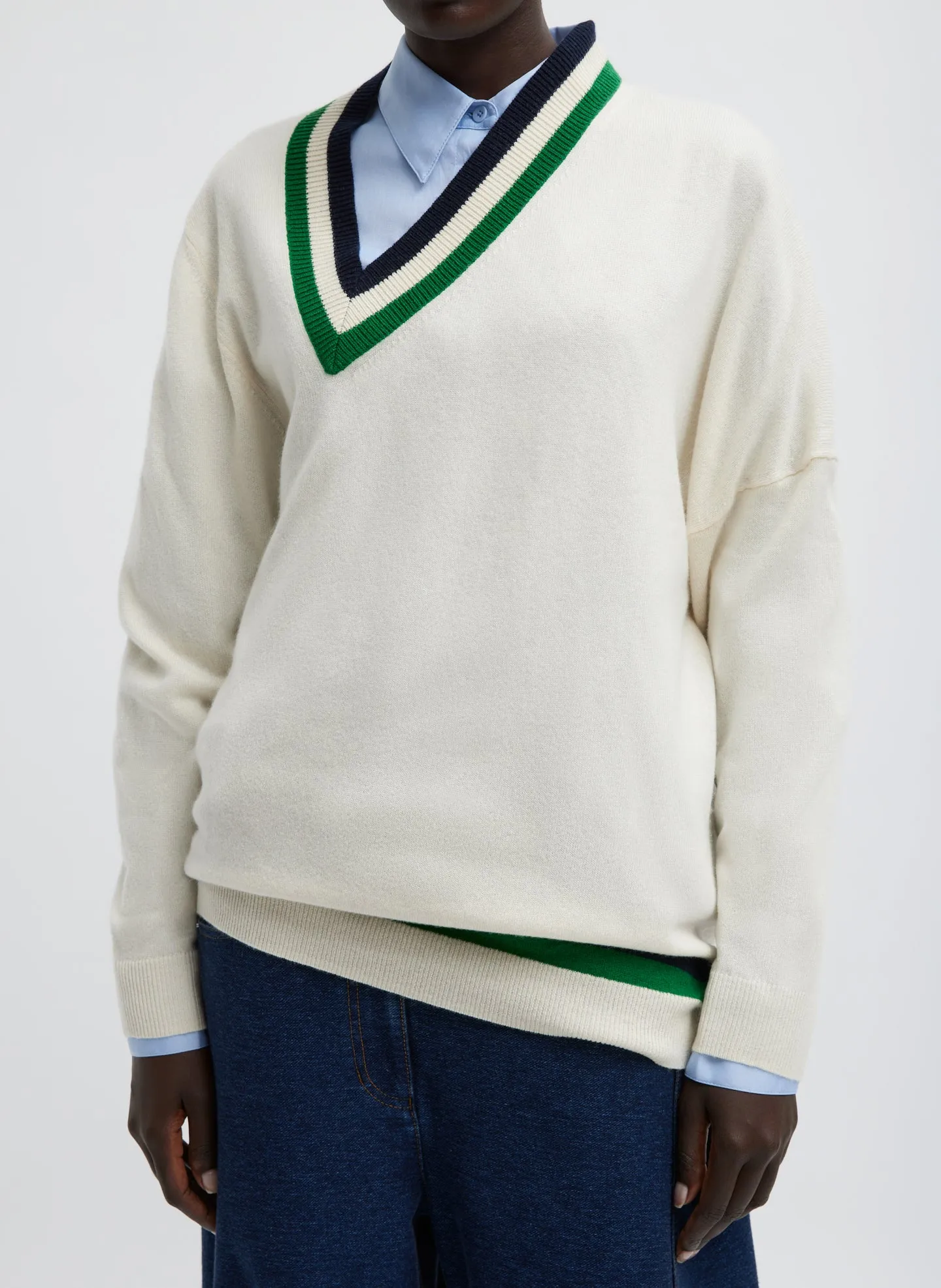 Washable Cashmere Striped Warp V-Neck Pullover sold by Tibi product image thumbnail 4