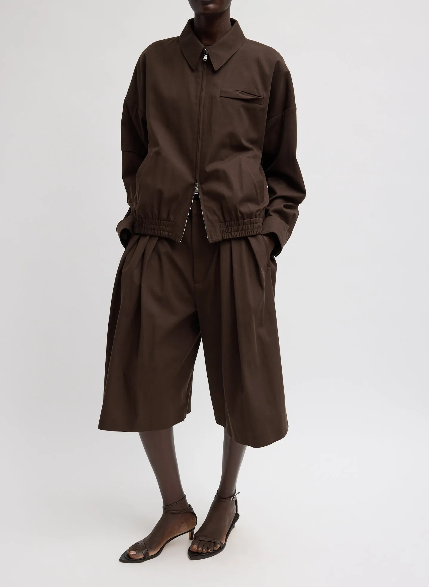Luxe Spring Twill Tucked Pleated Wide Leg Short sold by Tibi product image thumbnail 5