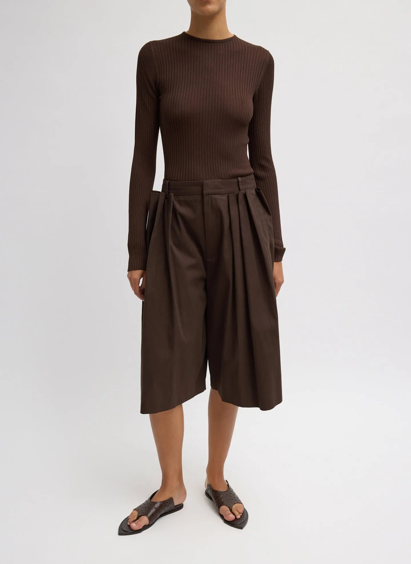Luxe Spring Twill Tucked Pleated Wide Leg Short sold by Tibi