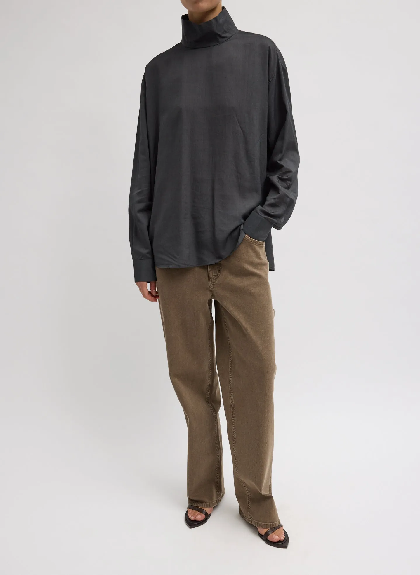 Ultra Light Silk Tencel Funnel Neck Shirt sold by Tibi product image thumbnail 5