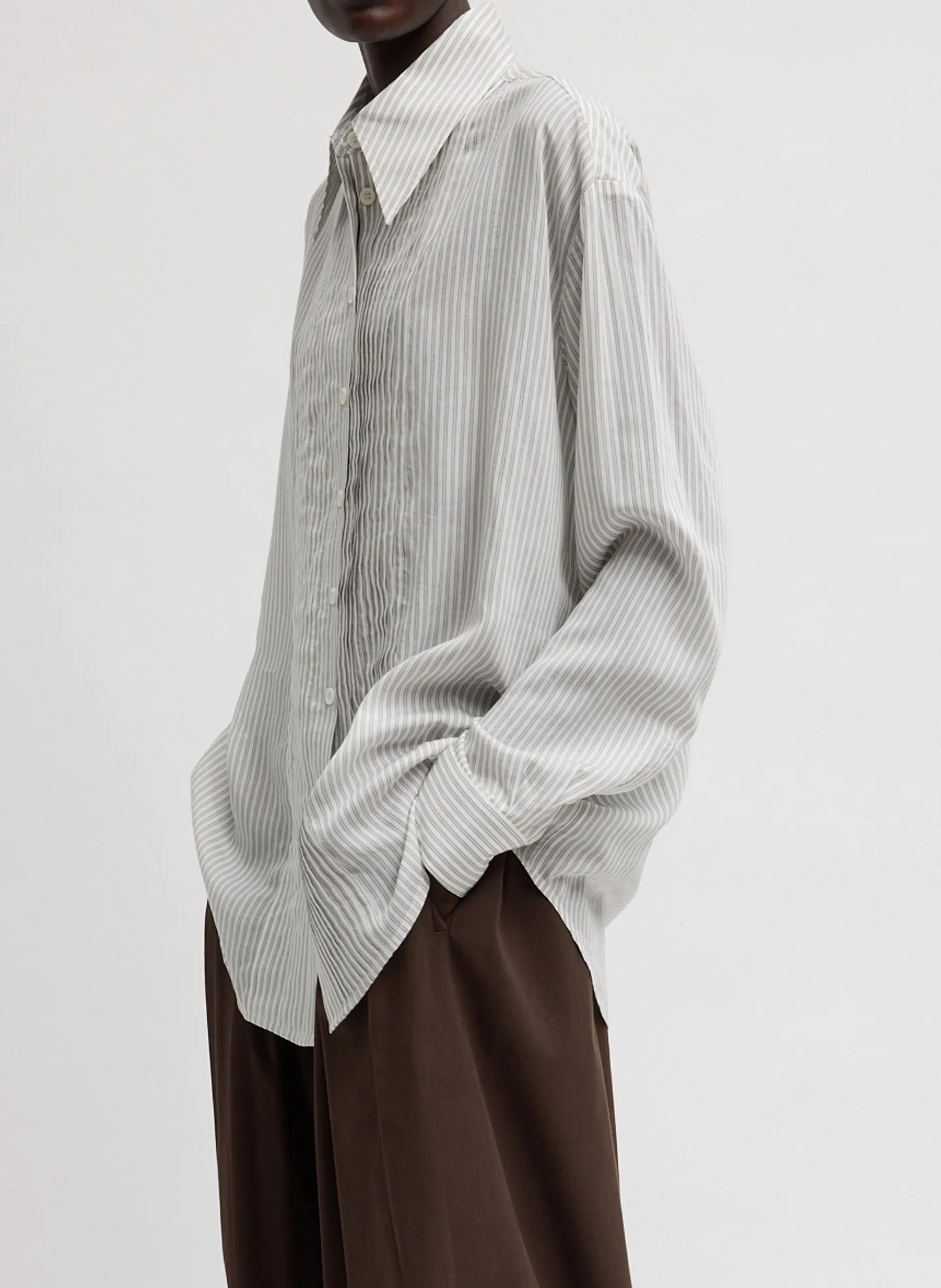 Ultra Light Silk Tencel Striped Pintucked Shirt sold by Tibi product image thumbnail 2