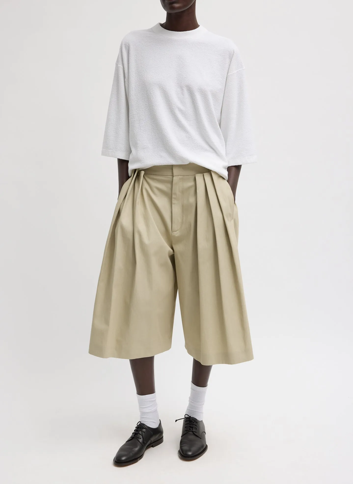 Luxe Spring Twill Tucked Pleated Wide Leg Short sold by Tibi