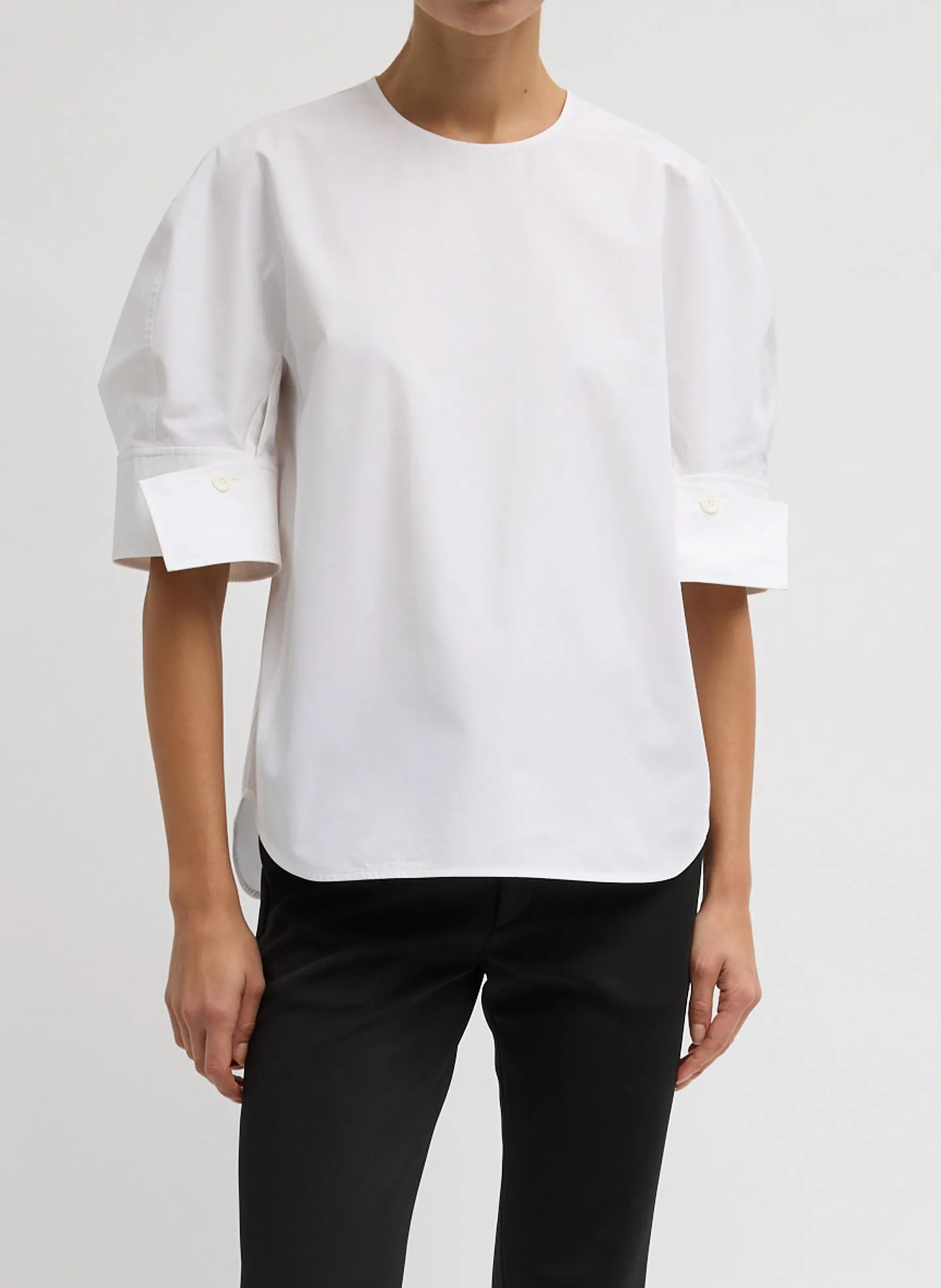 Compact Eco Poplin Reverse Sleeve Top sold by Tibi