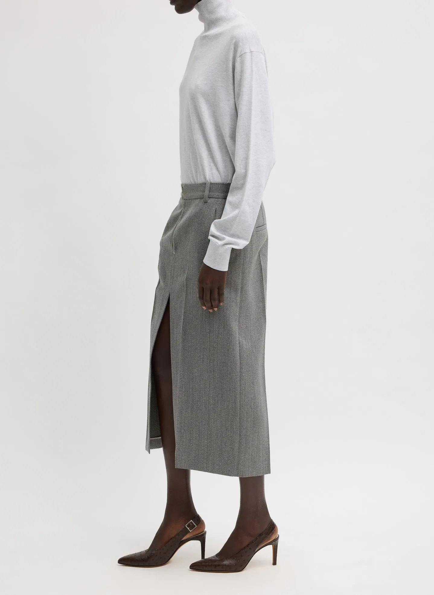 Structured Wool Zip Front Midi Trouser Skirt sold by Tibi product image thumbnail 3
