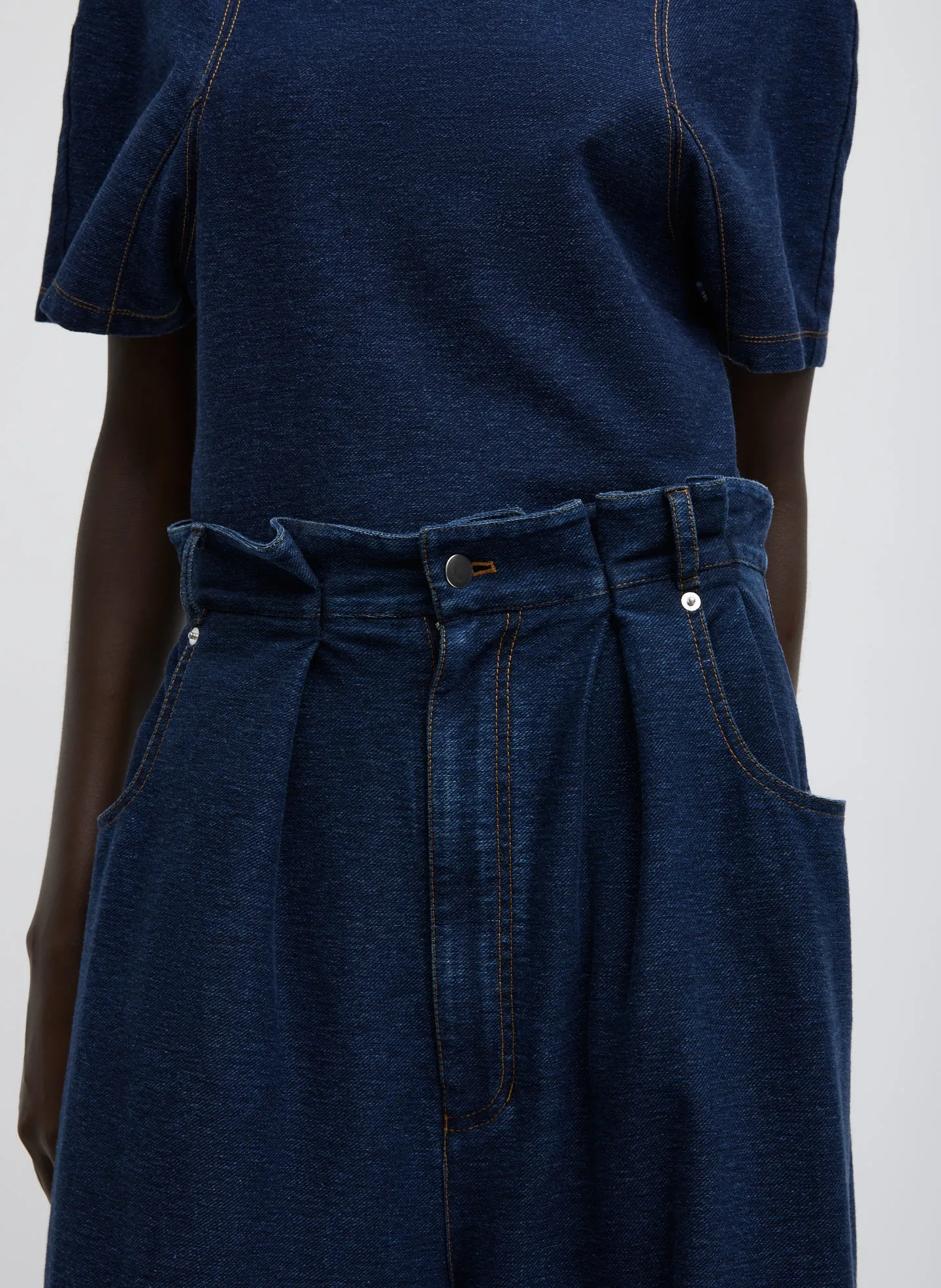 Indigo Barre Denim Knit Walker Wide Leg Jean sold by Tibi product image thumbnail 3