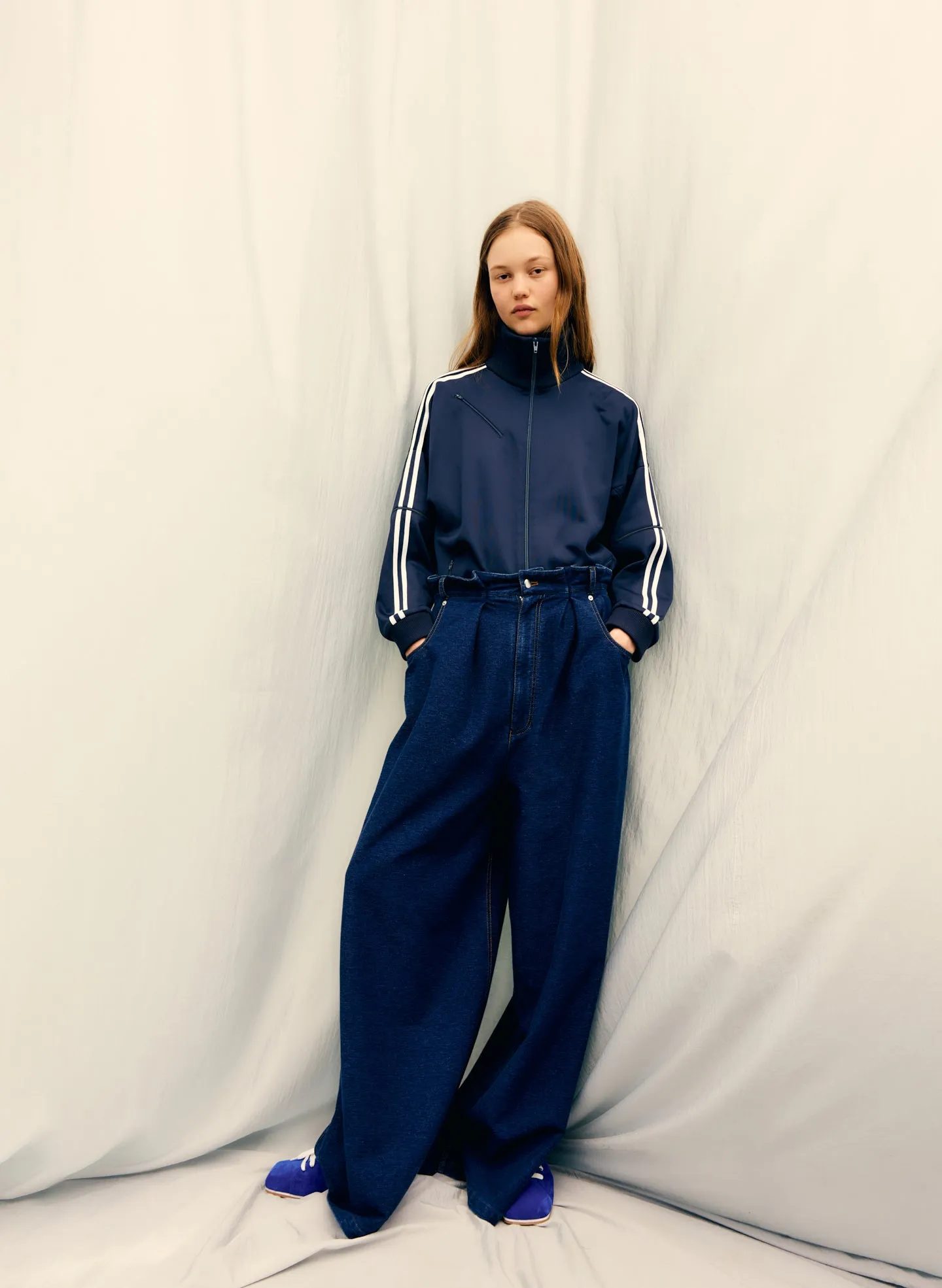 Indigo Barre Denim Knit Walker Wide Leg Jean sold by Tibi product image thumbnail 2