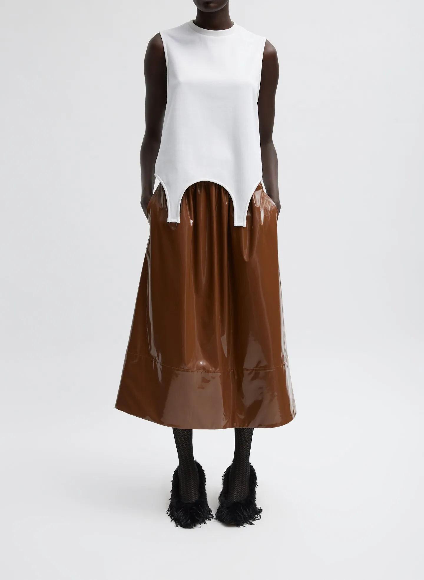 Light Weight Patent Smocking Waistband Full Skirt sold by Tibi