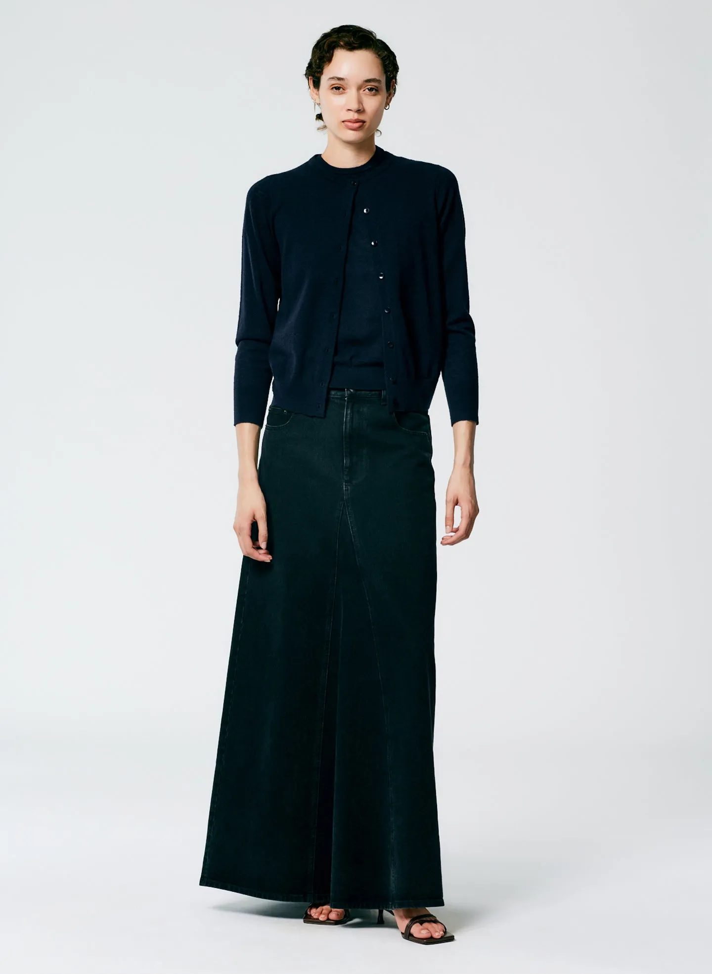 Black Denim Godet Maxi Skirt sold by Tibi product image thumbnail 4
