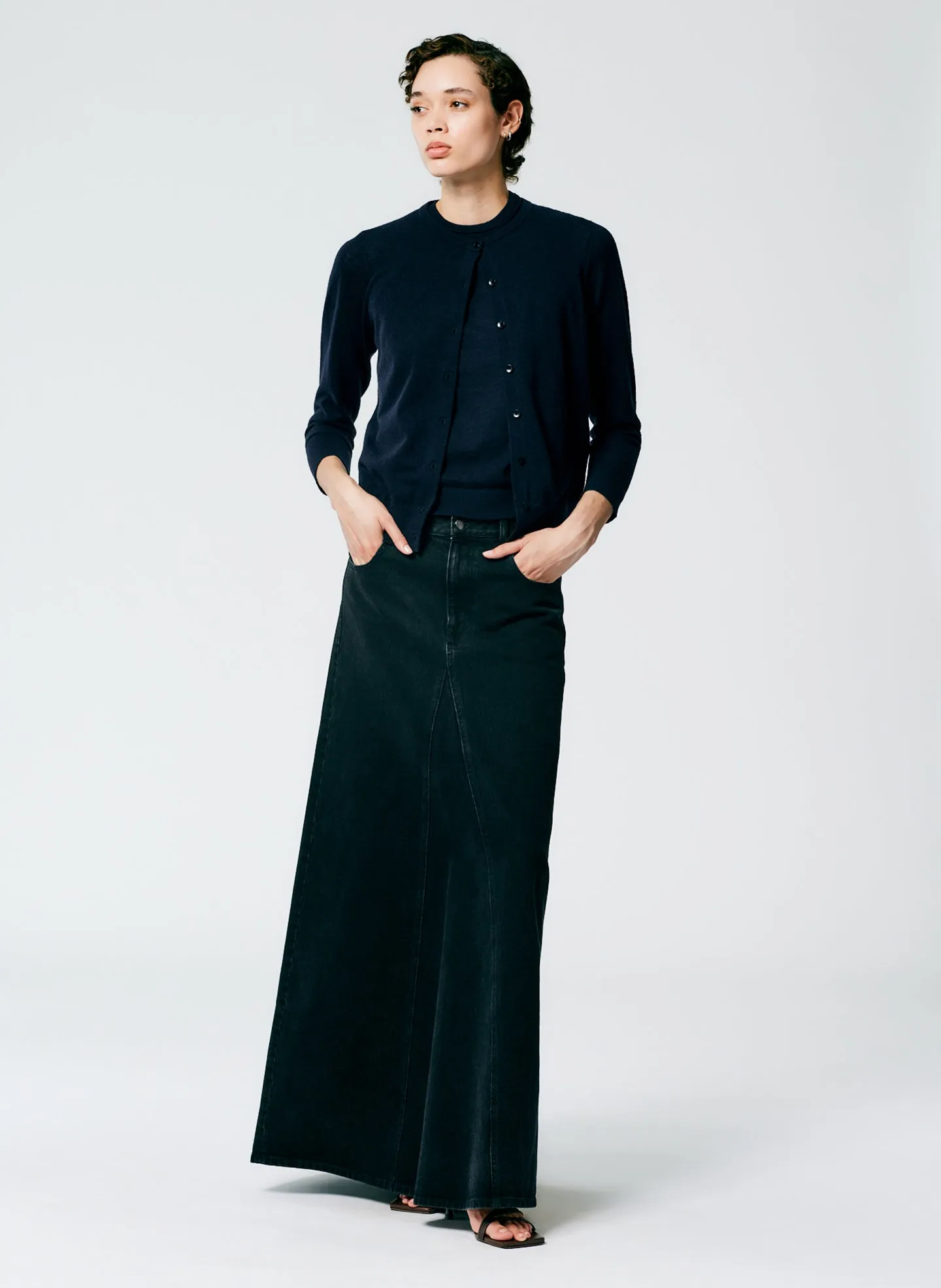 Black Denim Godet Maxi Skirt sold by Tibi product image thumbnail 5