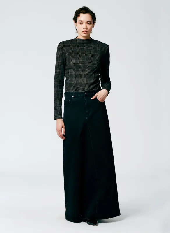 Black Denim Godet Maxi Skirt made by Tibi