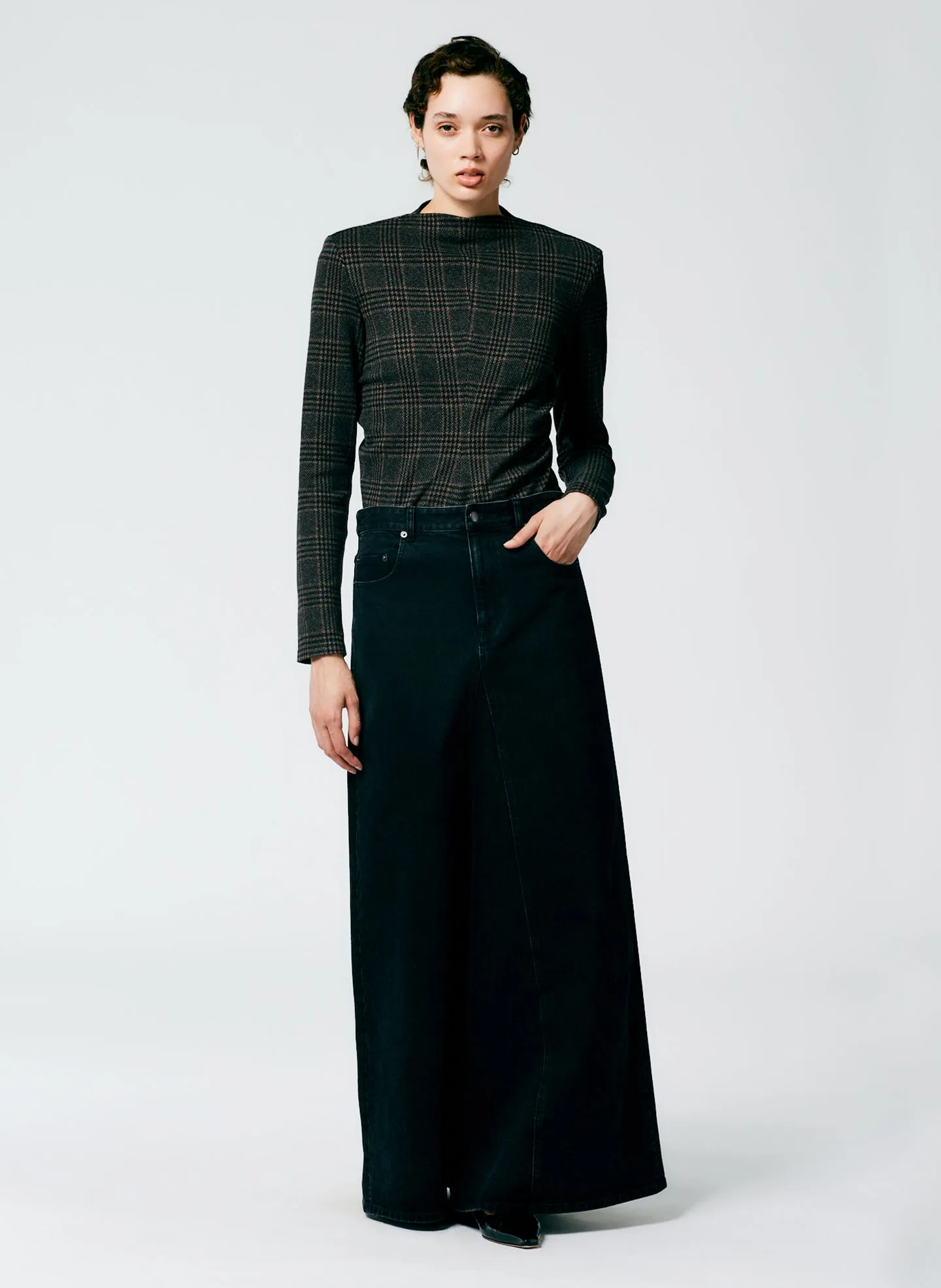 Black Denim Godet Maxi Skirt sold by Tibi