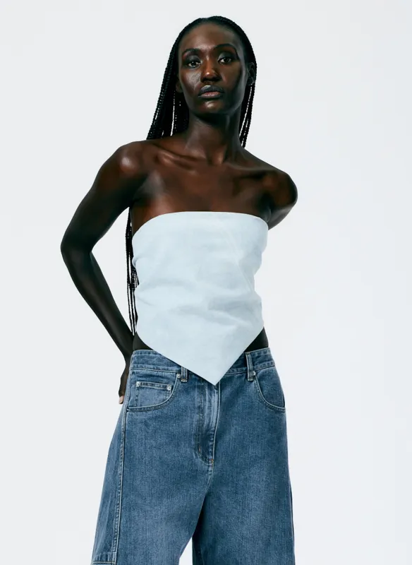 Bleached Denim Tie Back Handkerchief Top made by Tibi