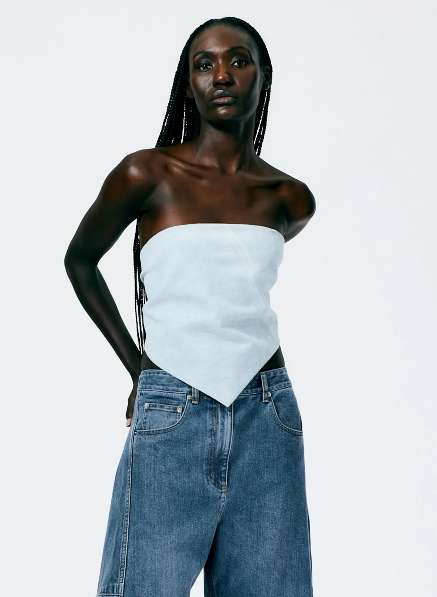 Bleached Denim Tie Back Handkerchief Top sold by Tibi