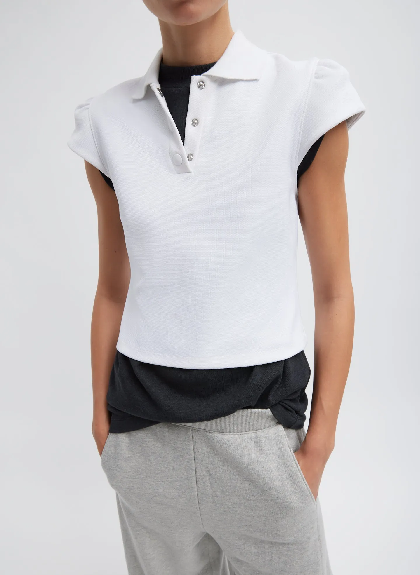 Luxe Pique Shrunken Polo Shirt sold by Tibi