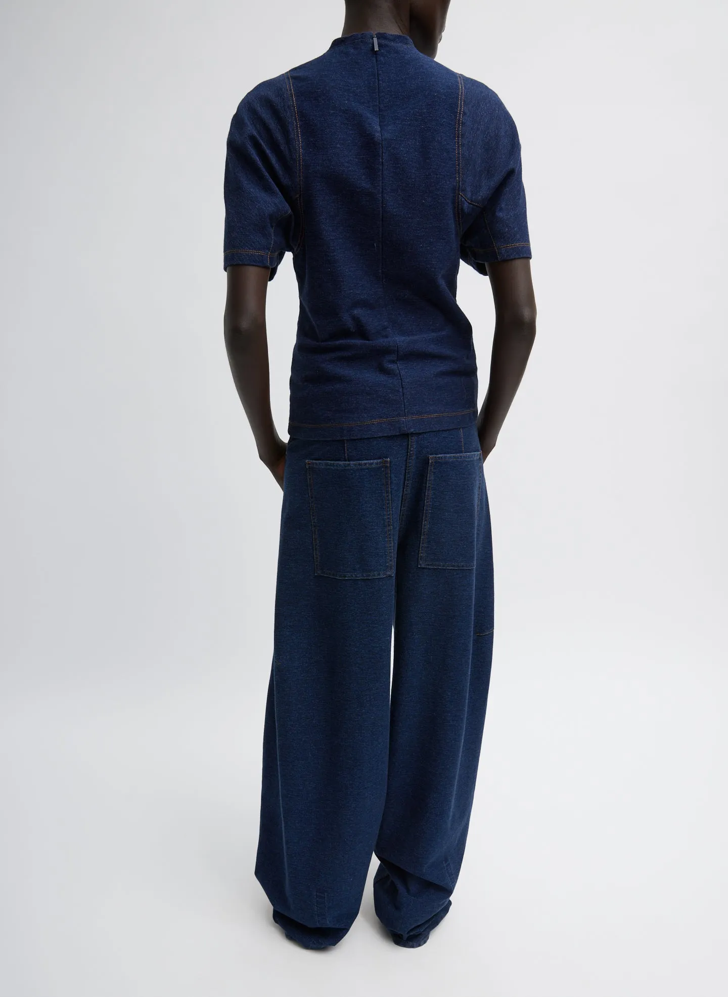 Indigo Barre Denim Knit Sculpted Shrunken T-Shirt sold by Tibi product image thumbnail 5
