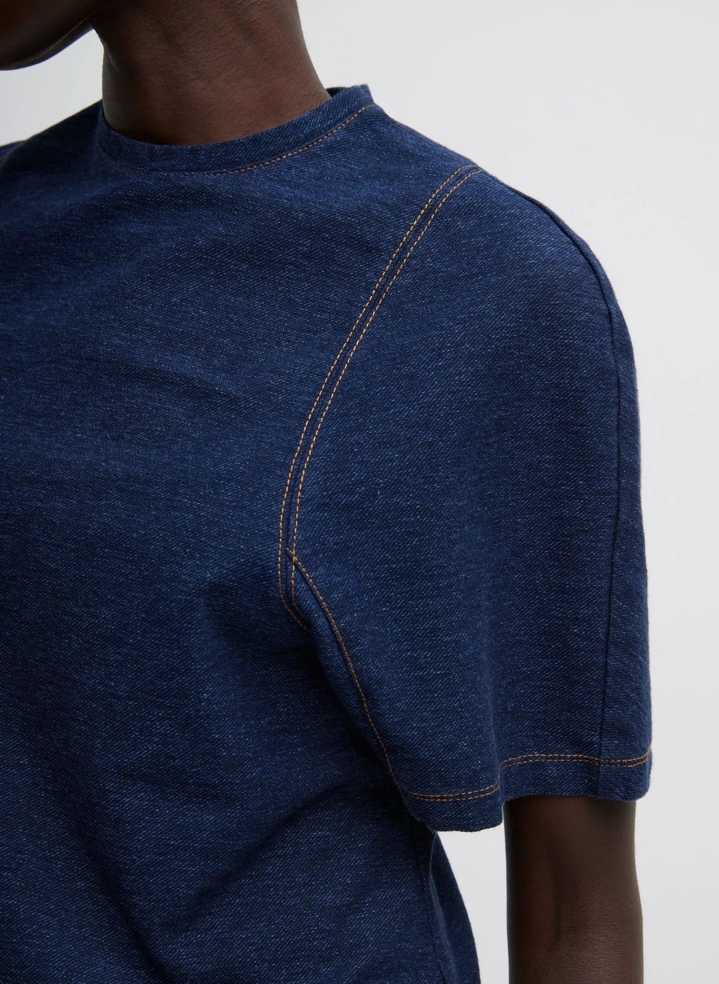 Indigo Barre Denim Knit Sculpted Shrunken T-Shirt sold by Tibi product image thumbnail 2