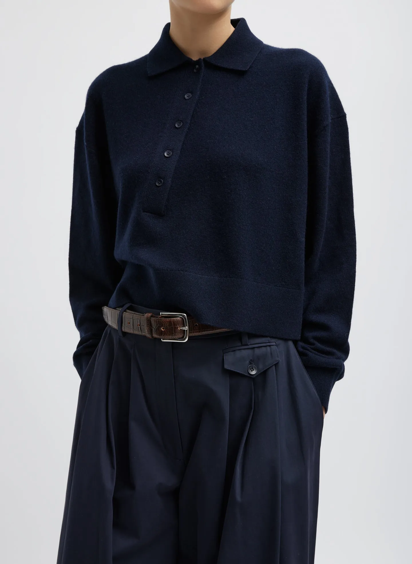 Washable Cashmere Easy Polo Cropped Sweater sold by Tibi product image thumbnail 2