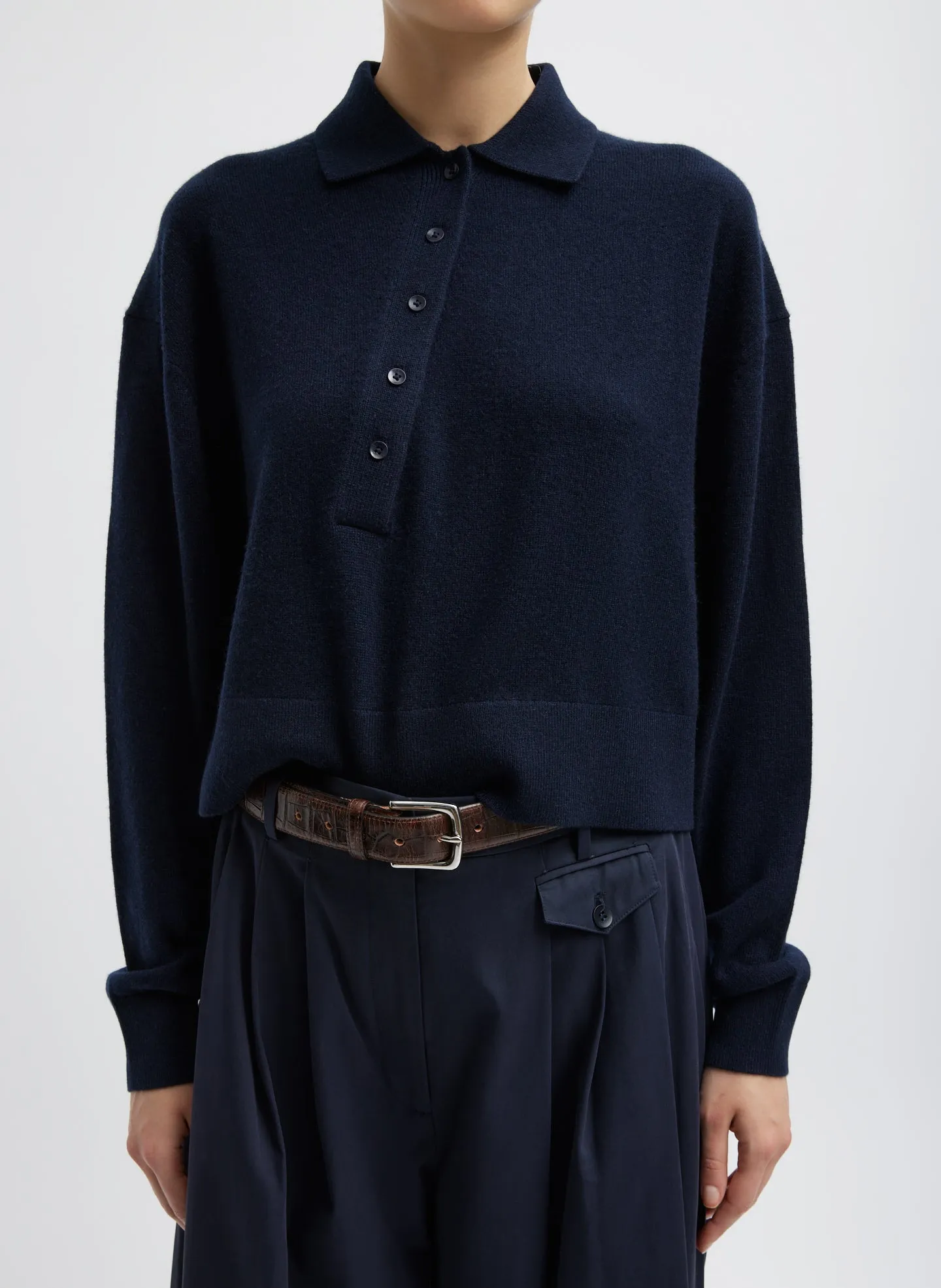 Washable Cashmere Easy Polo Cropped Sweater sold by Tibi