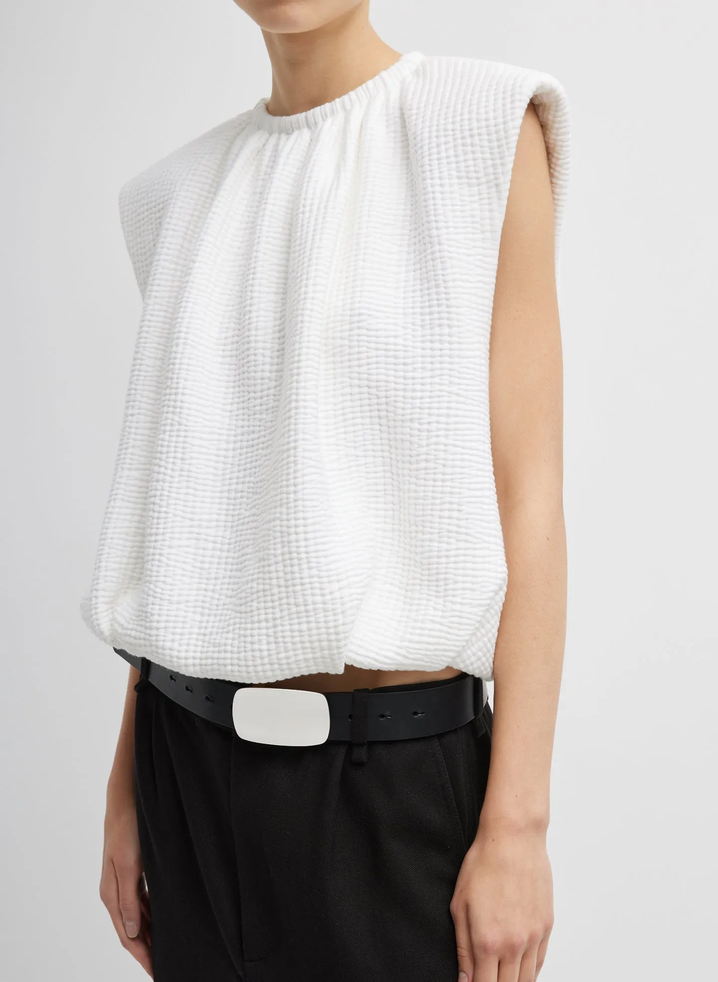 Quilted Waffle Shirred Neck Top sold by Tibi