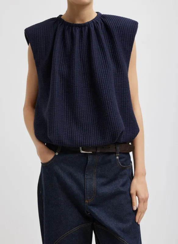 Quilted Waffle Shirred Neck Top made by Tibi