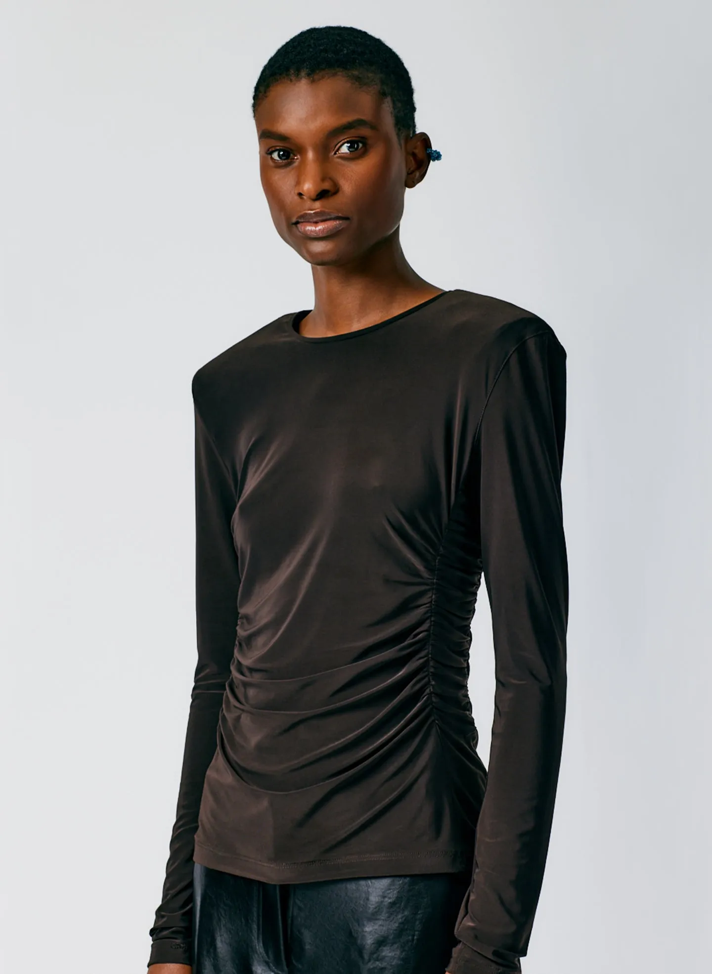 Micro Jersey Shoulderpad Fitted Crewneck Top sold by Tibi product image thumbnail 4