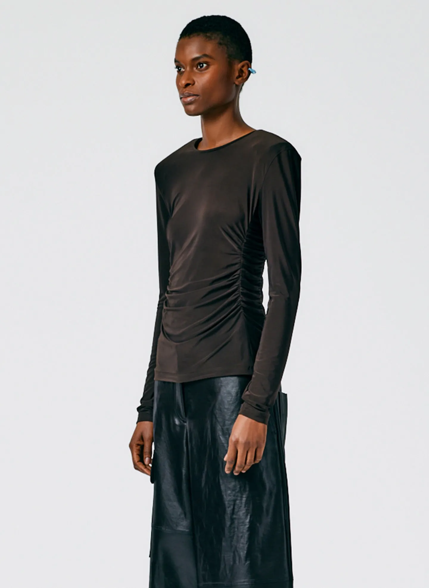 Micro Jersey Shoulderpad Fitted Crewneck Top sold by Tibi product image thumbnail 3