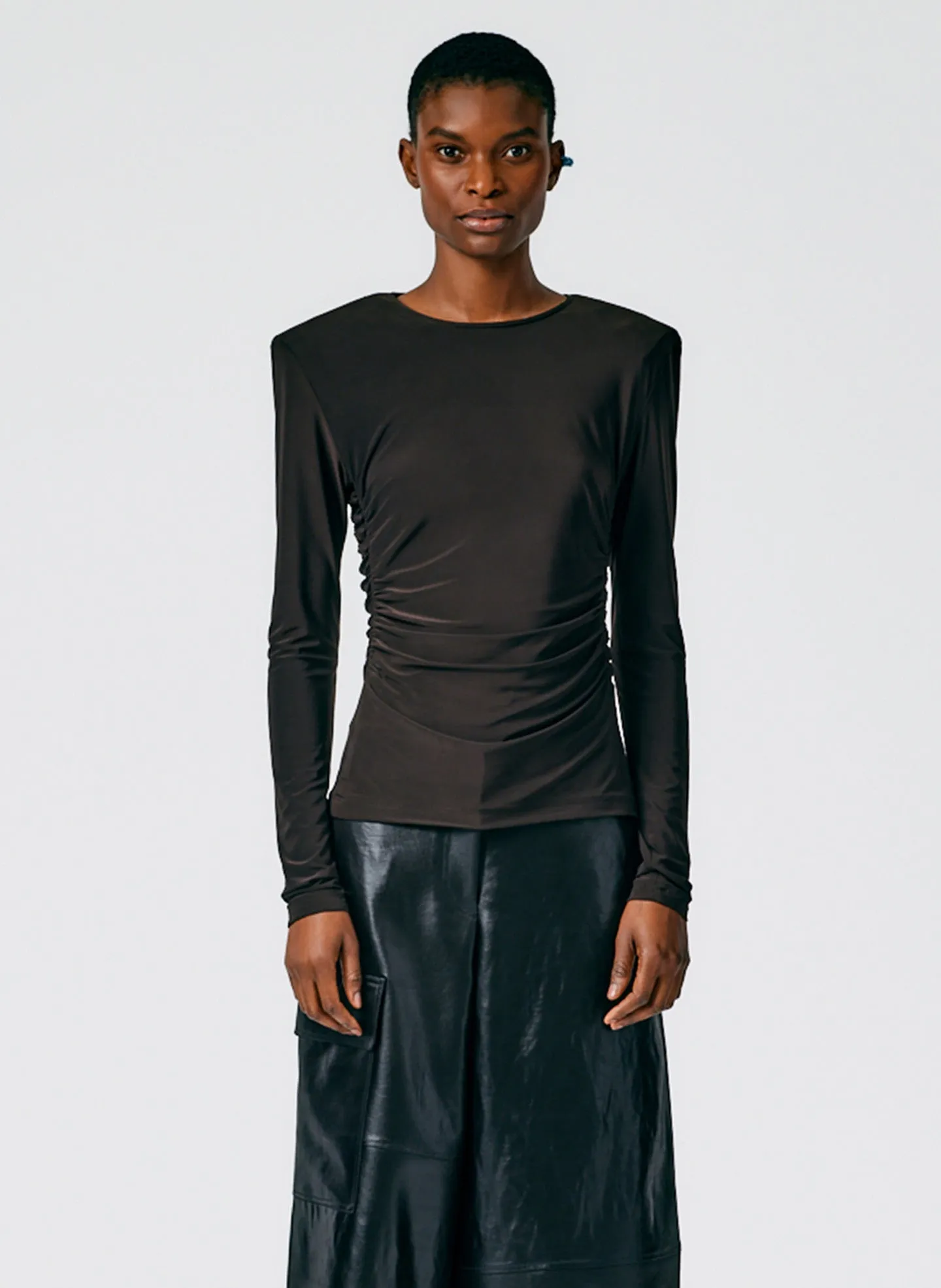 Micro Jersey Shoulderpad Fitted Crewneck Top sold by Tibi product image thumbnail 2