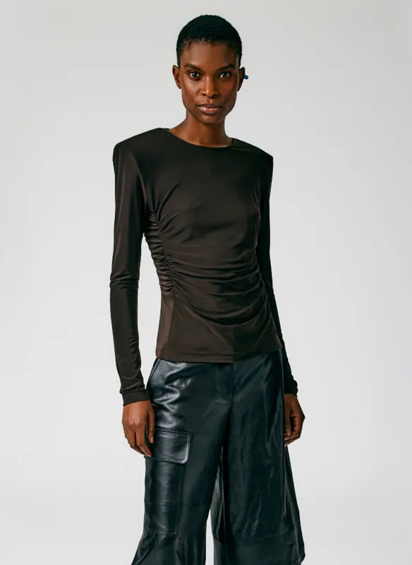 Micro Jersey Shoulderpad Fitted Crewneck Top made by Tibi