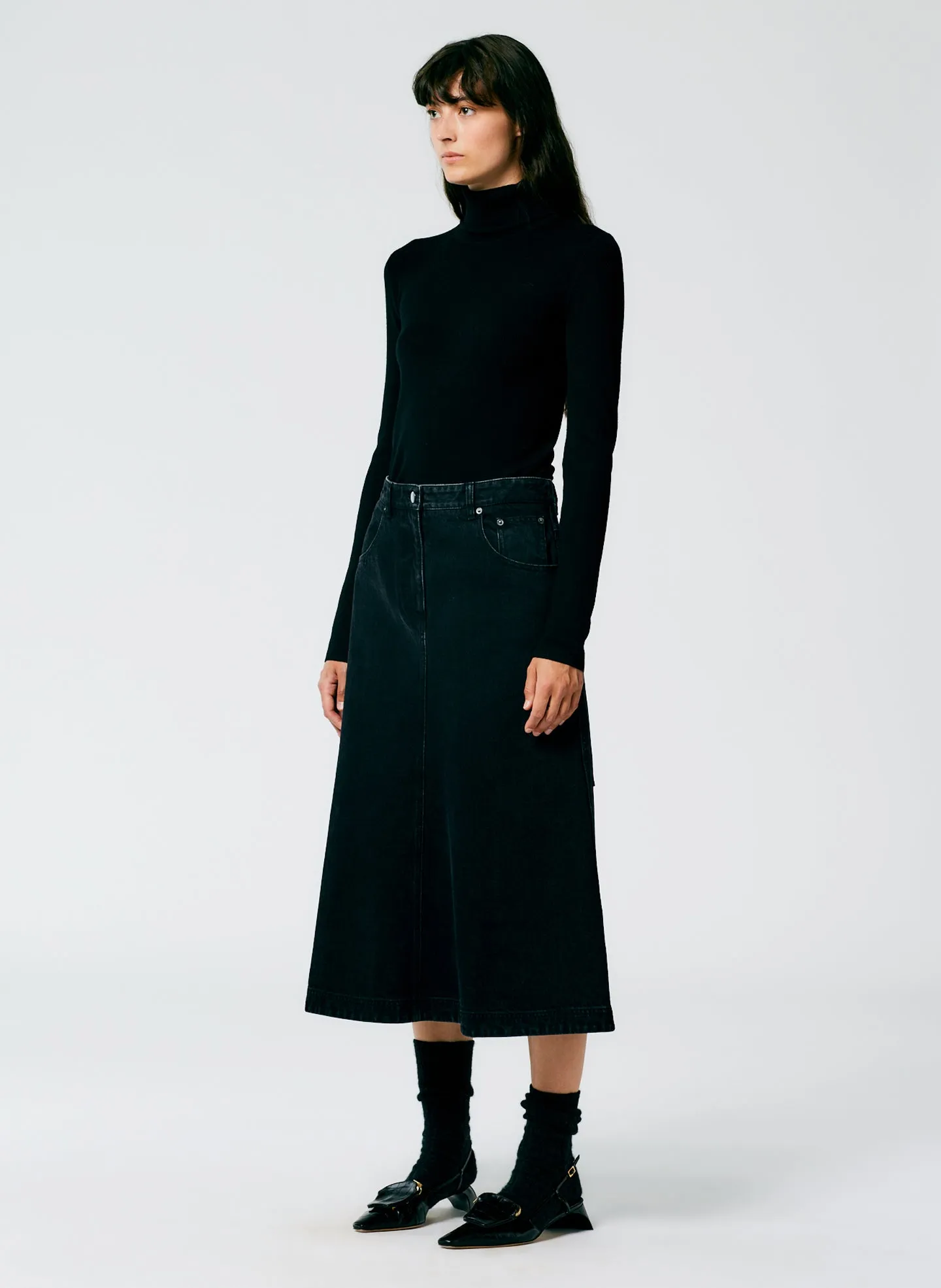 Black Denim Midi A-Line Skirt sold by Tibi product image thumbnail 2