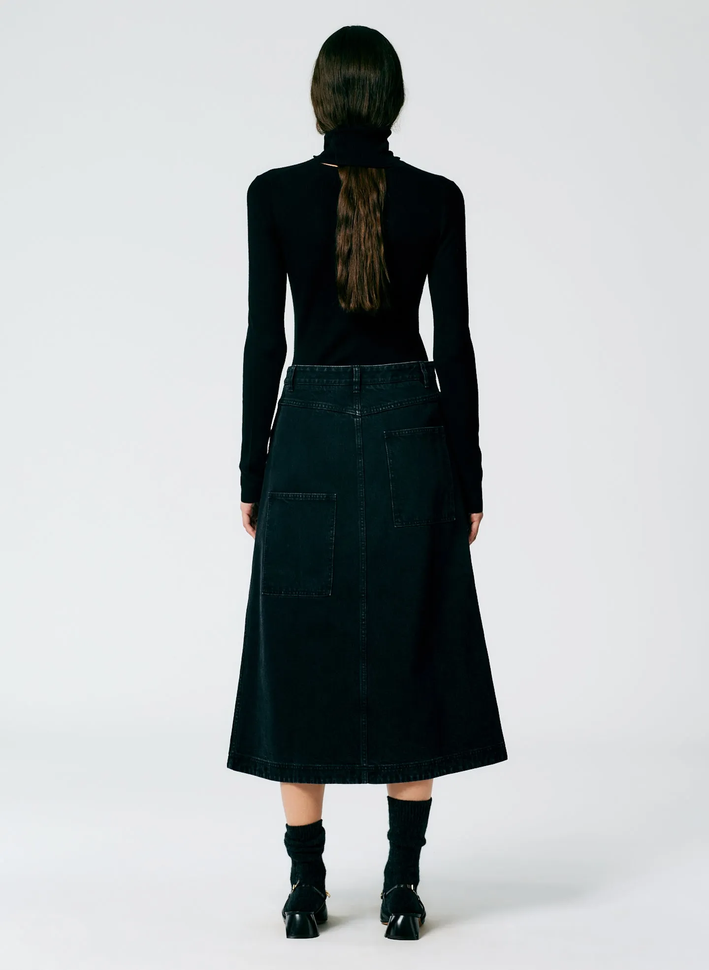Black Denim Midi A-Line Skirt sold by Tibi product image thumbnail 3