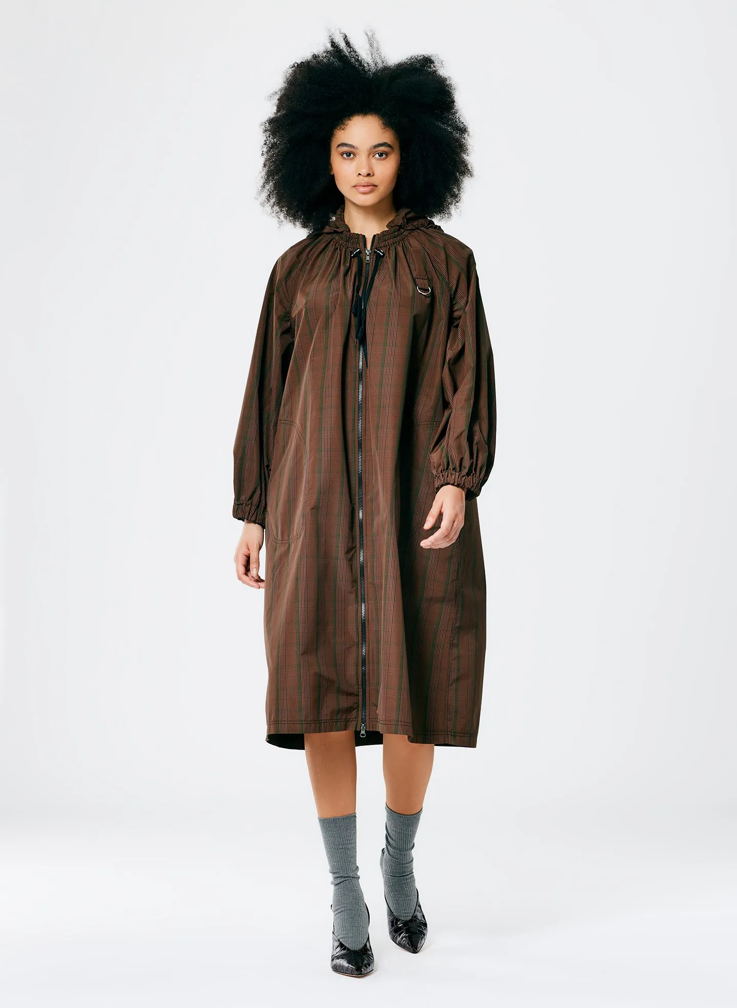 Plaid Tech Poly Long Anorak sold by Tibi