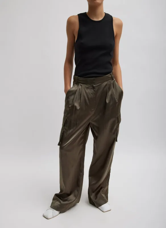 Shiny Nylon Pleated Stella Cargo Pant made by Tibi